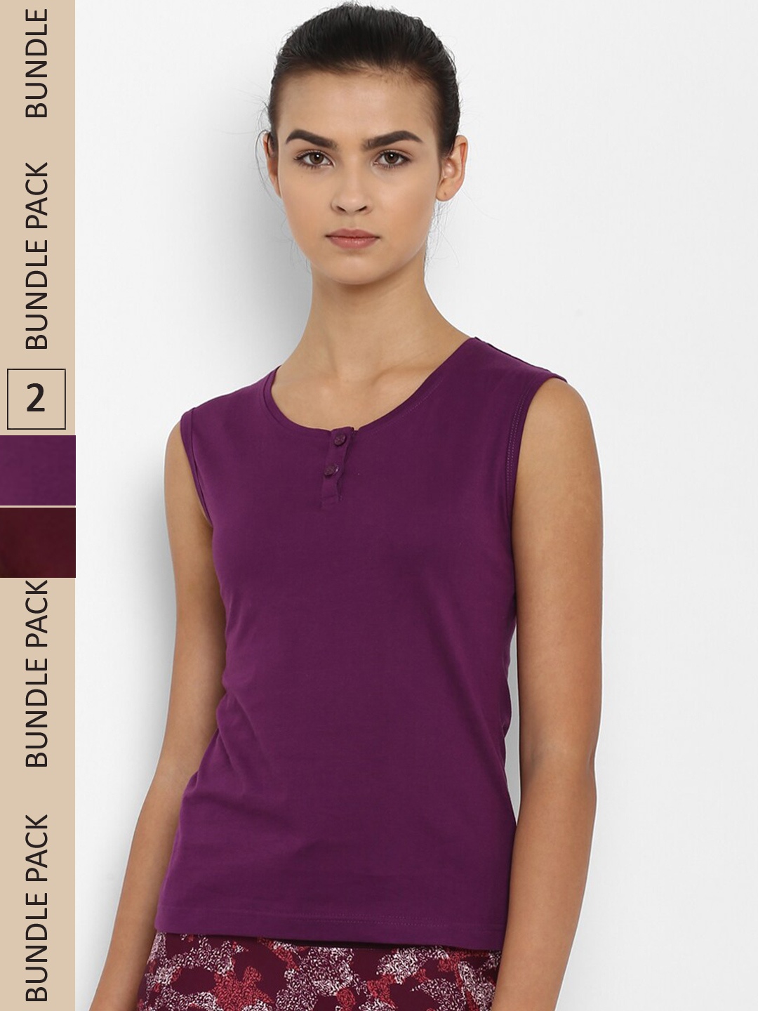 

appulse Pack Of 2 Henley Neck Sleeveless Slim Fit Cotton Running T-shirt, Purple