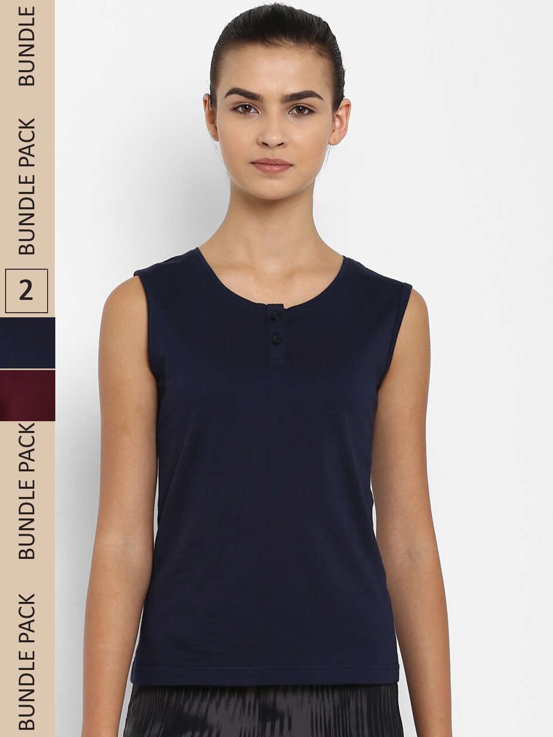 

appulse Pack Of 2 Henley Neck Slim Fit Cotton T-shirt, Navy blue