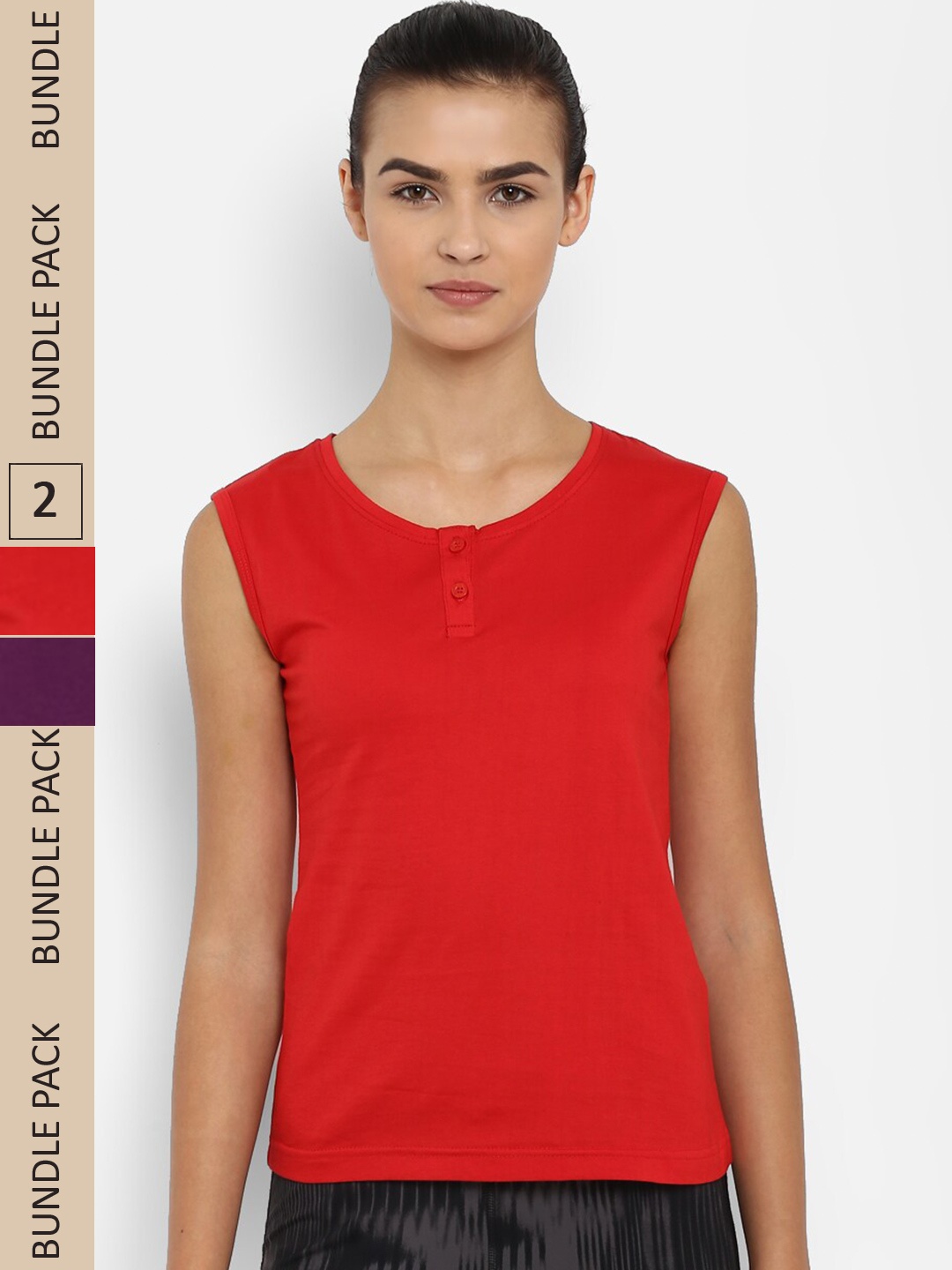 

appulse Pack Of 2 Henley Neck Slim Fit Cotton T-shirt, Red