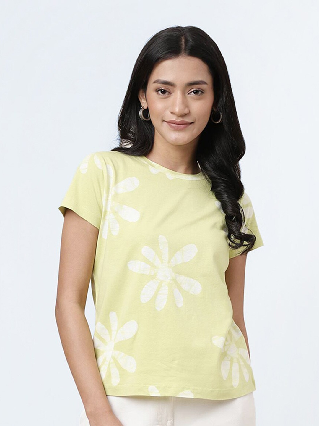 

Fabindia Floral Print Cotton Top, Lime green