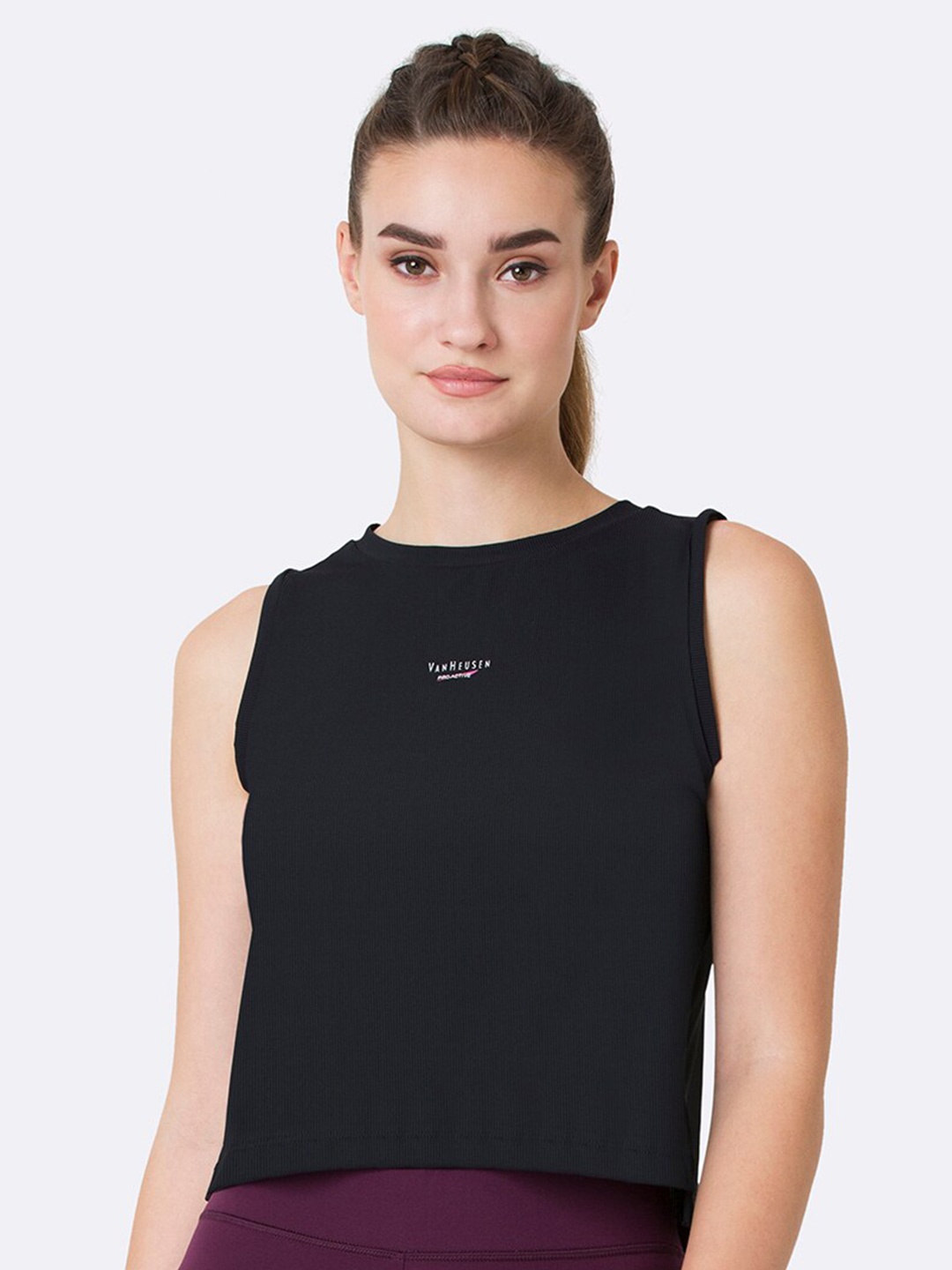 

Van Heusen Round Neck Sleeveless Tank Top, Black