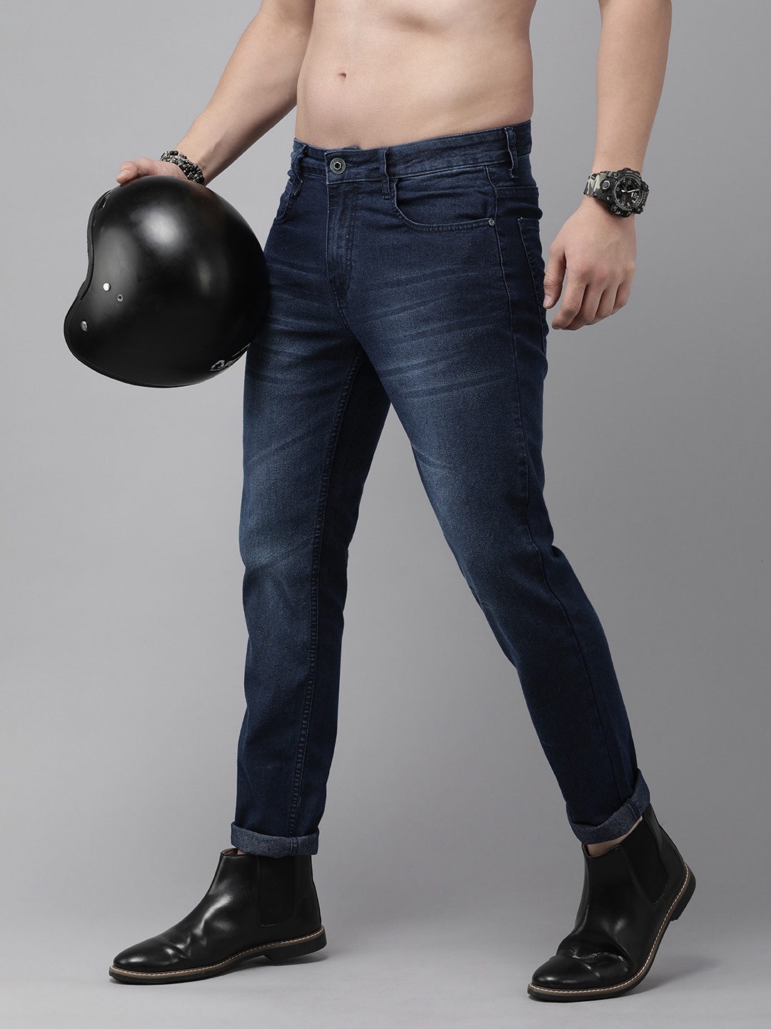 

The Roadster Life Co. Men Slim Fit Light Fade Stretchable Jeans, Navy blue