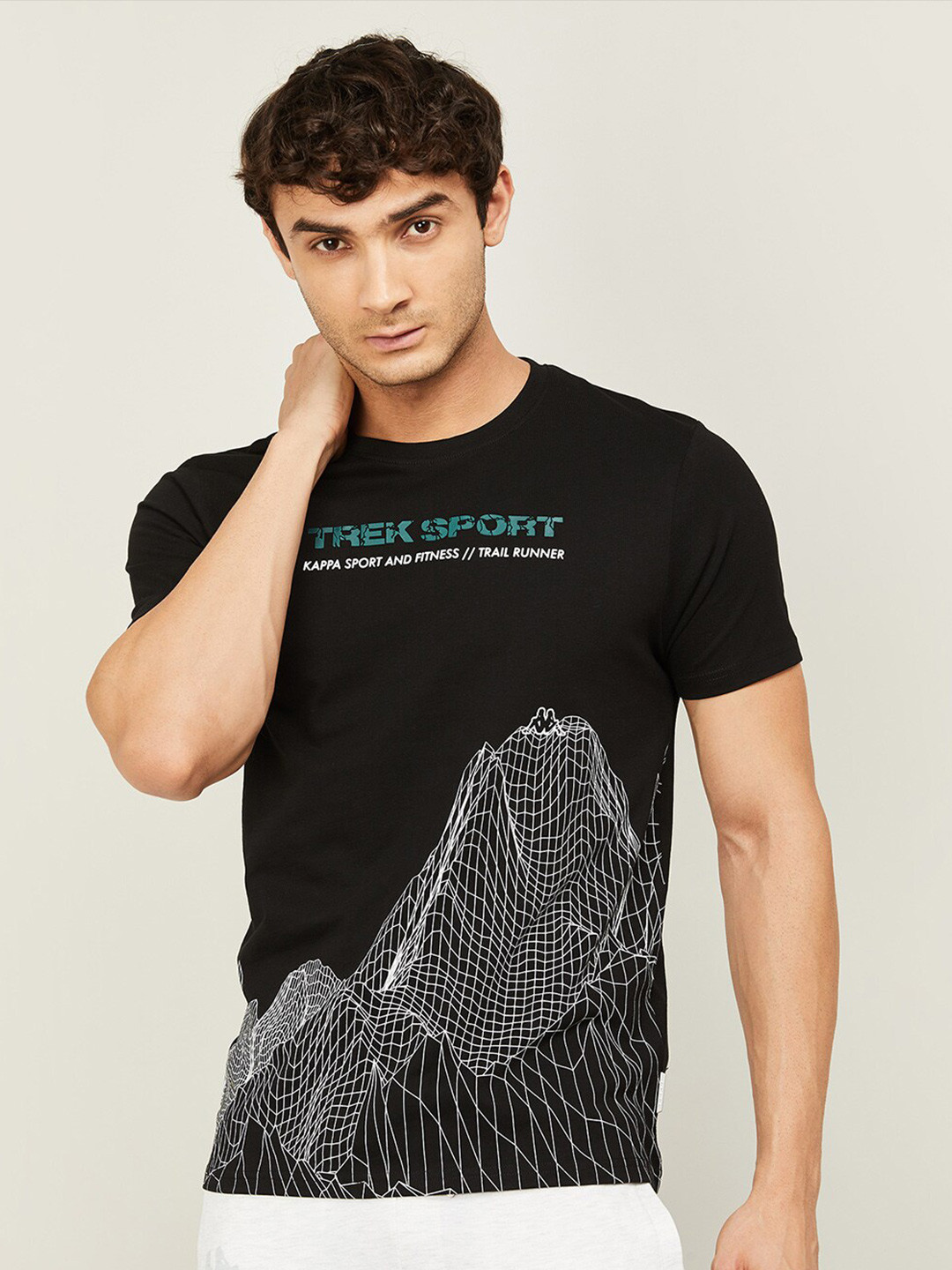 

Kappa Graphic Printed Slim Fit Cotton Sports T-shirt, Black