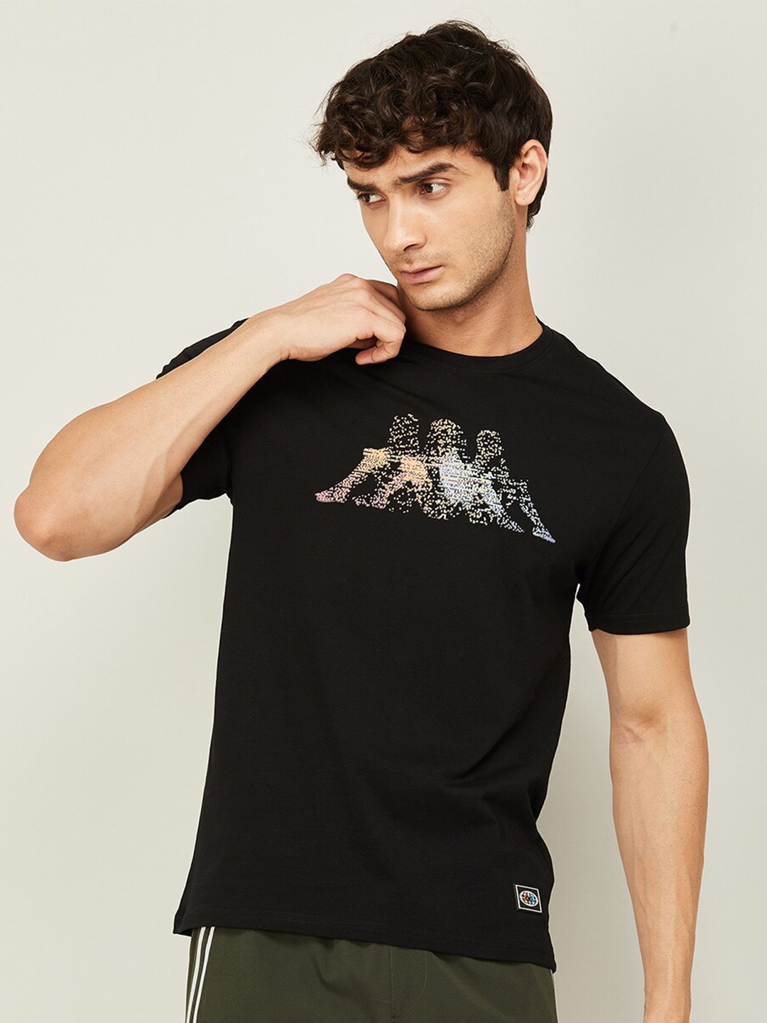 

Kappa Graphic Printed Round Neck Cotton T-shirt, Black