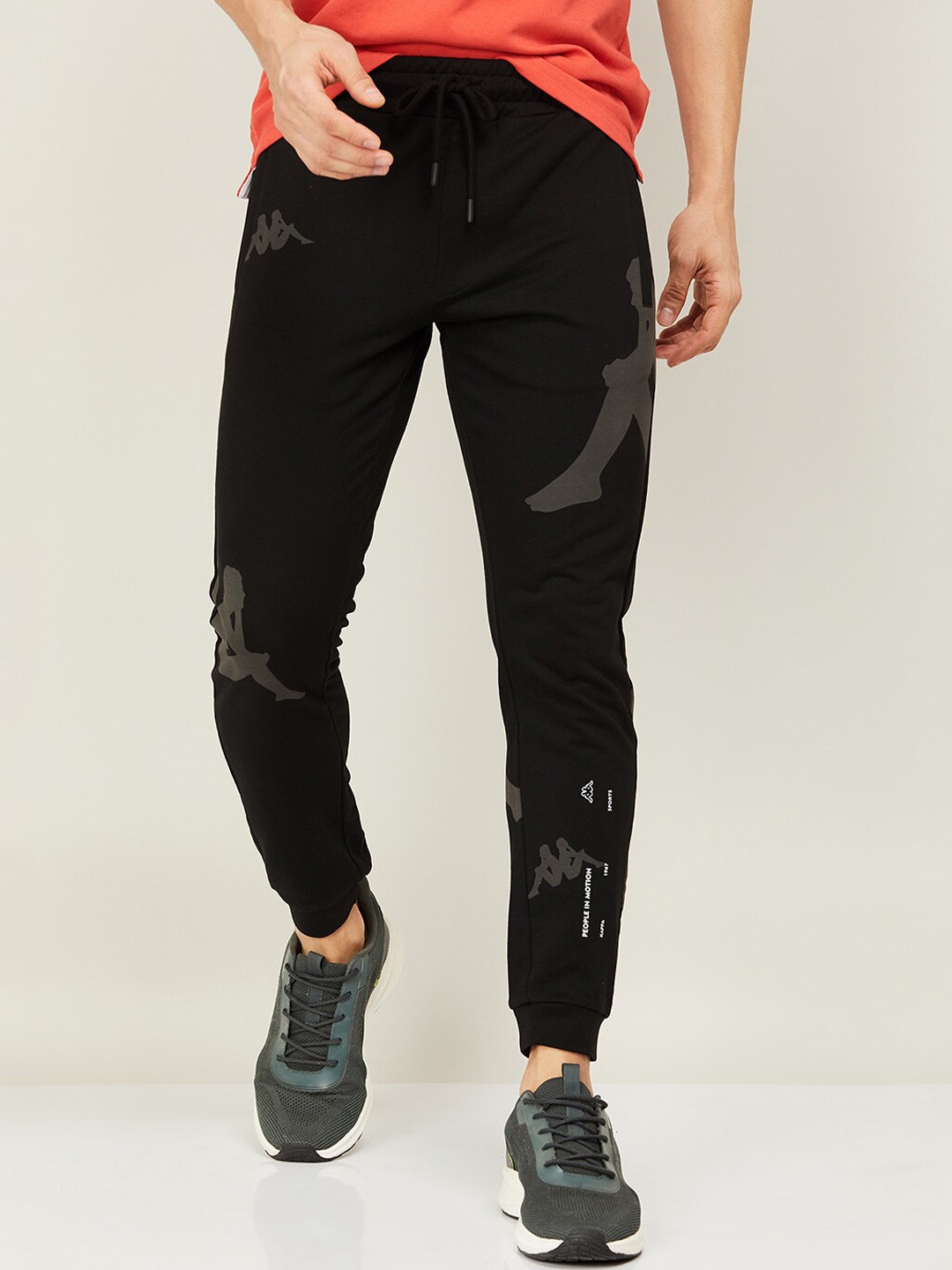 

Kappa Men Printed Slim-Fit Cotton Joggers, Black