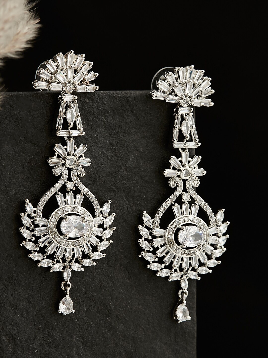 

ATIBELLE Silver-Plated Floral Design Drop Earrings
