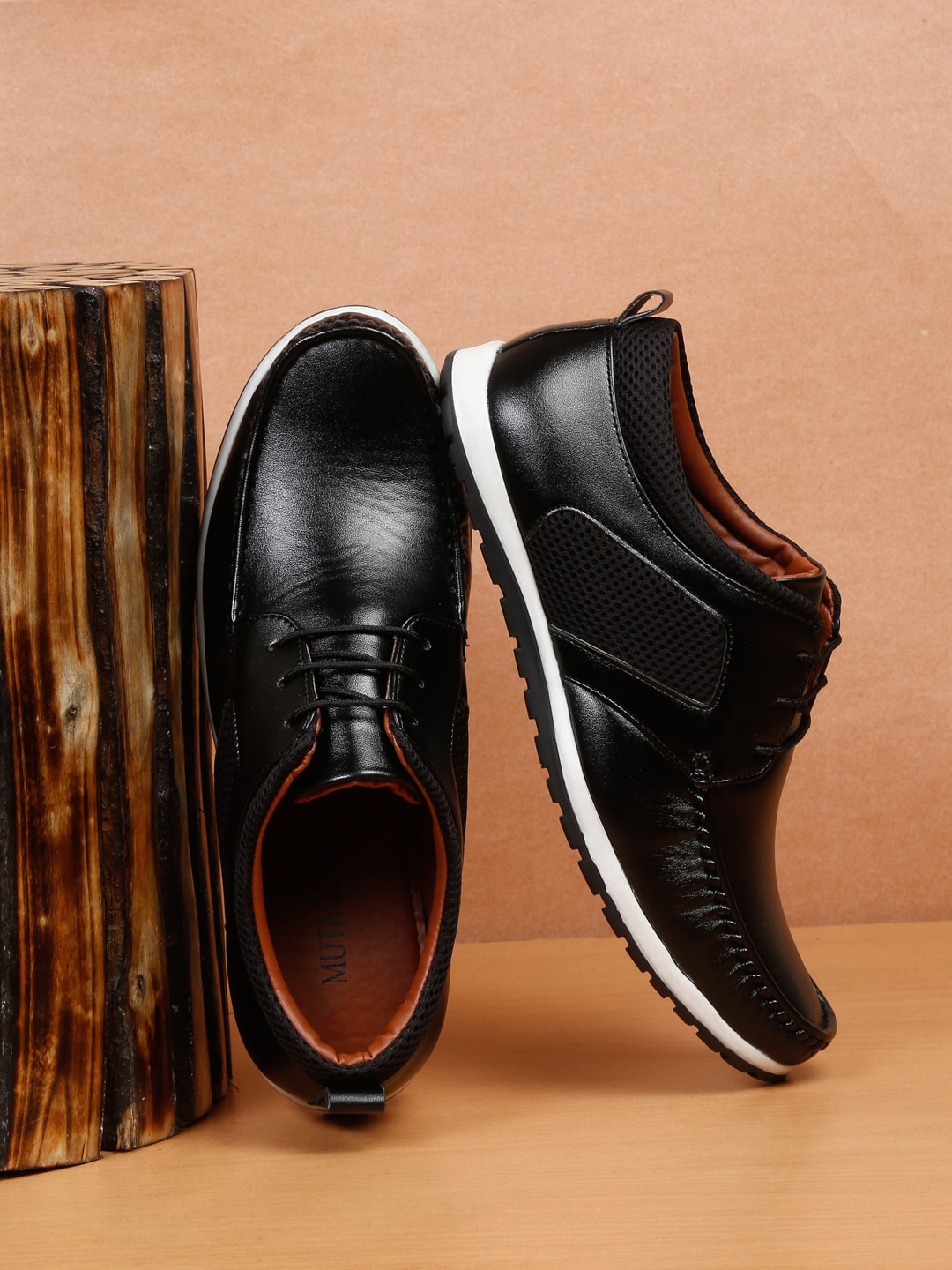 

MUTAQINOTI Men Perforated Lightweight Derbys, Black