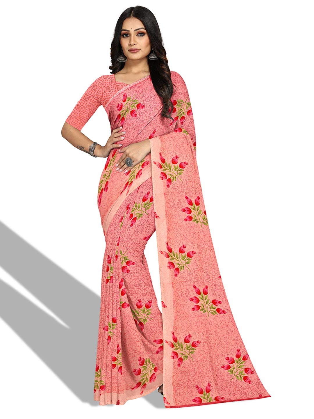 

KALINI Floral Printed Bagh Saree, Pink