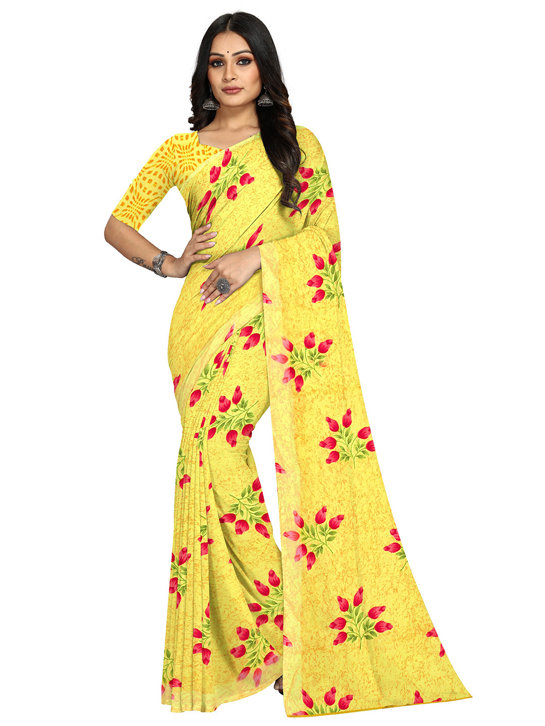 

KALINI Floral Printed Bagh Saree, Yellow