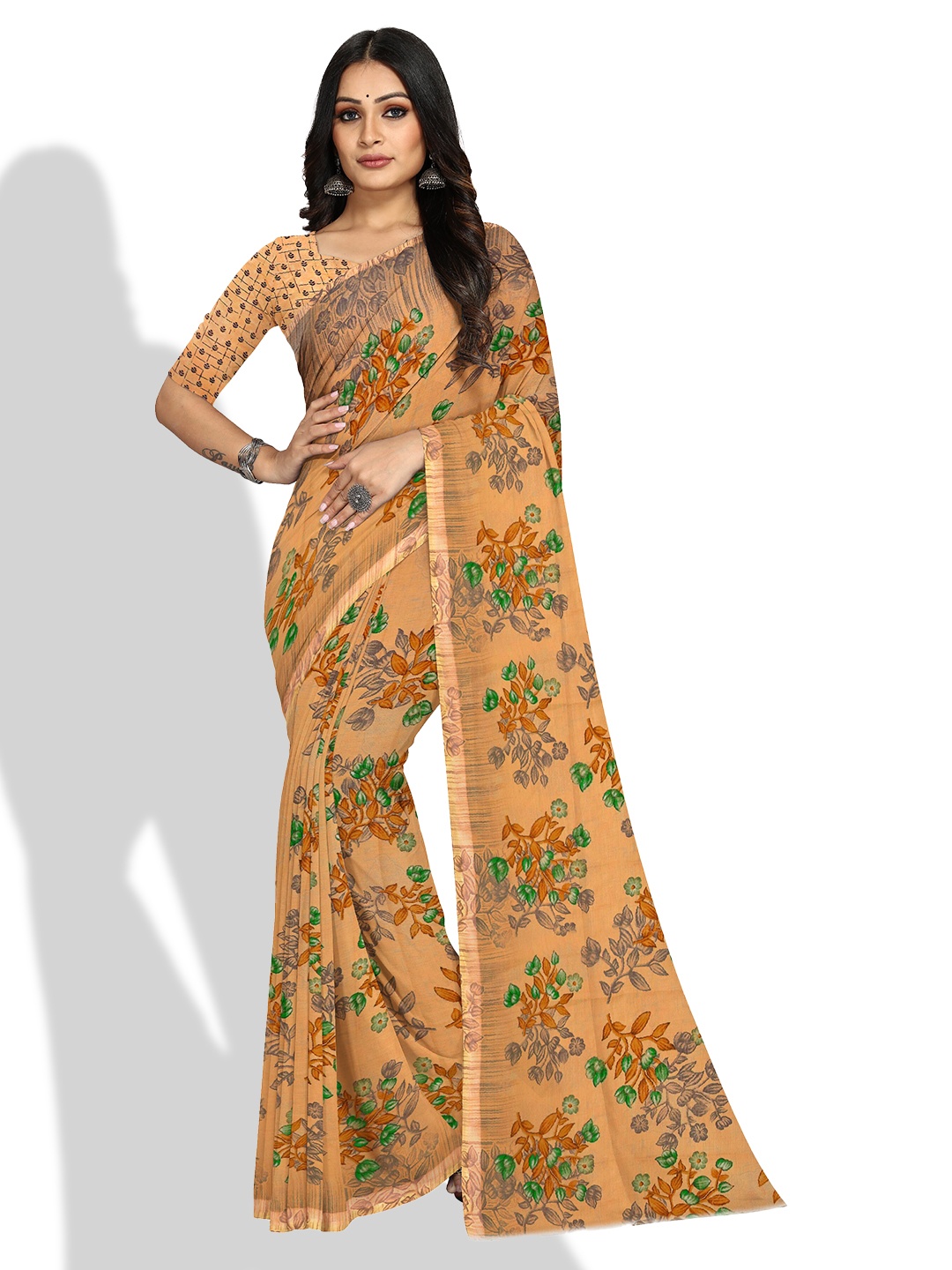 

KALINI Floral Printed Bagh Saree, Orange