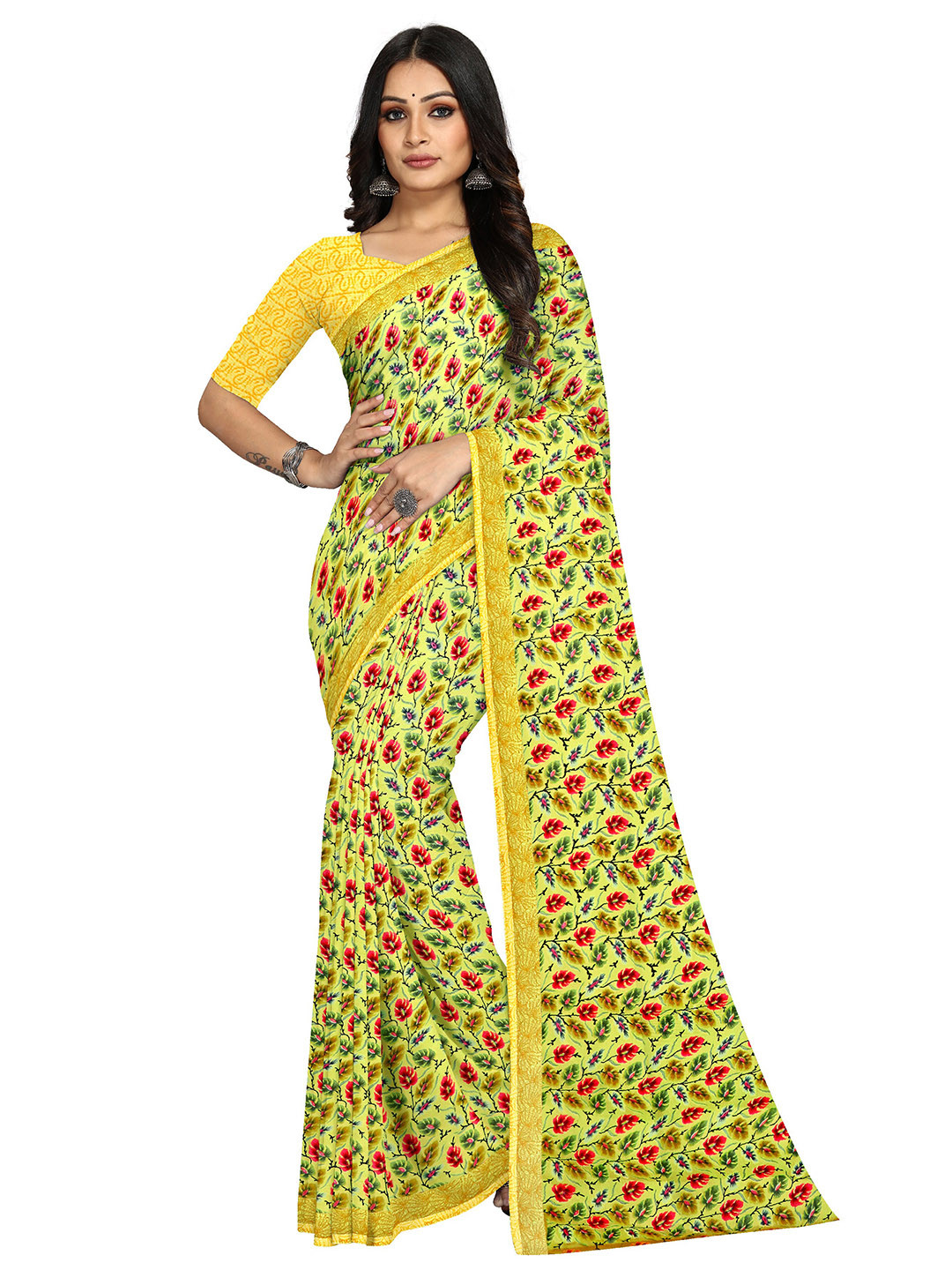 

KALINI Floral Printed Bagh Saree, Yellow