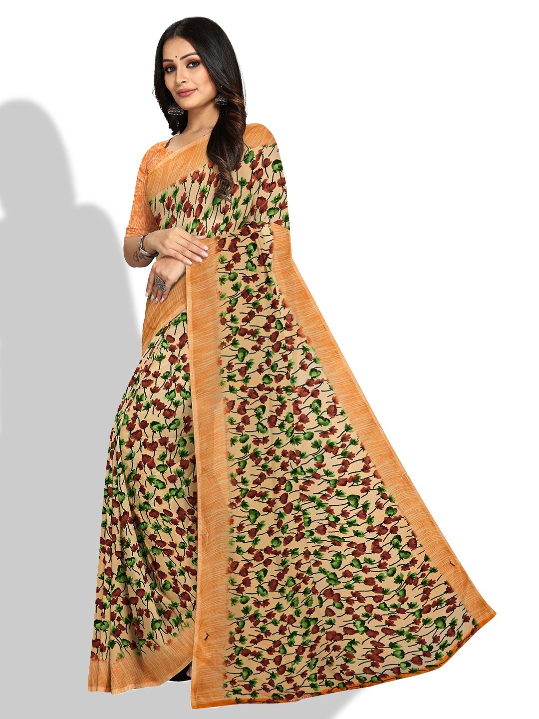 

KALINI Floral Printed Bagh Saree, Peach