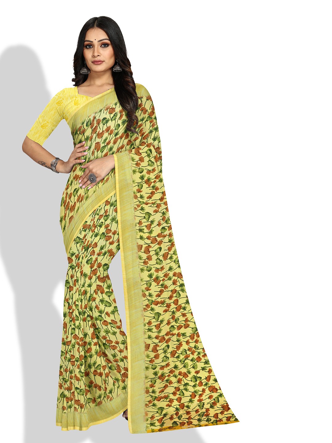 

KALINI Floral Printed Bagh Saree, Yellow