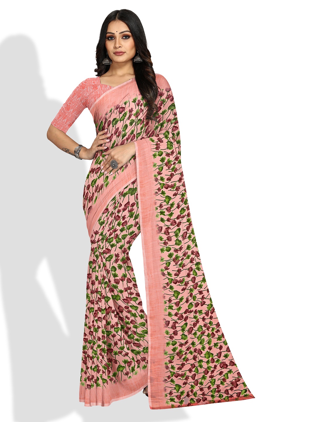 

KALINI Floral Printed Bagh Saree, Pink