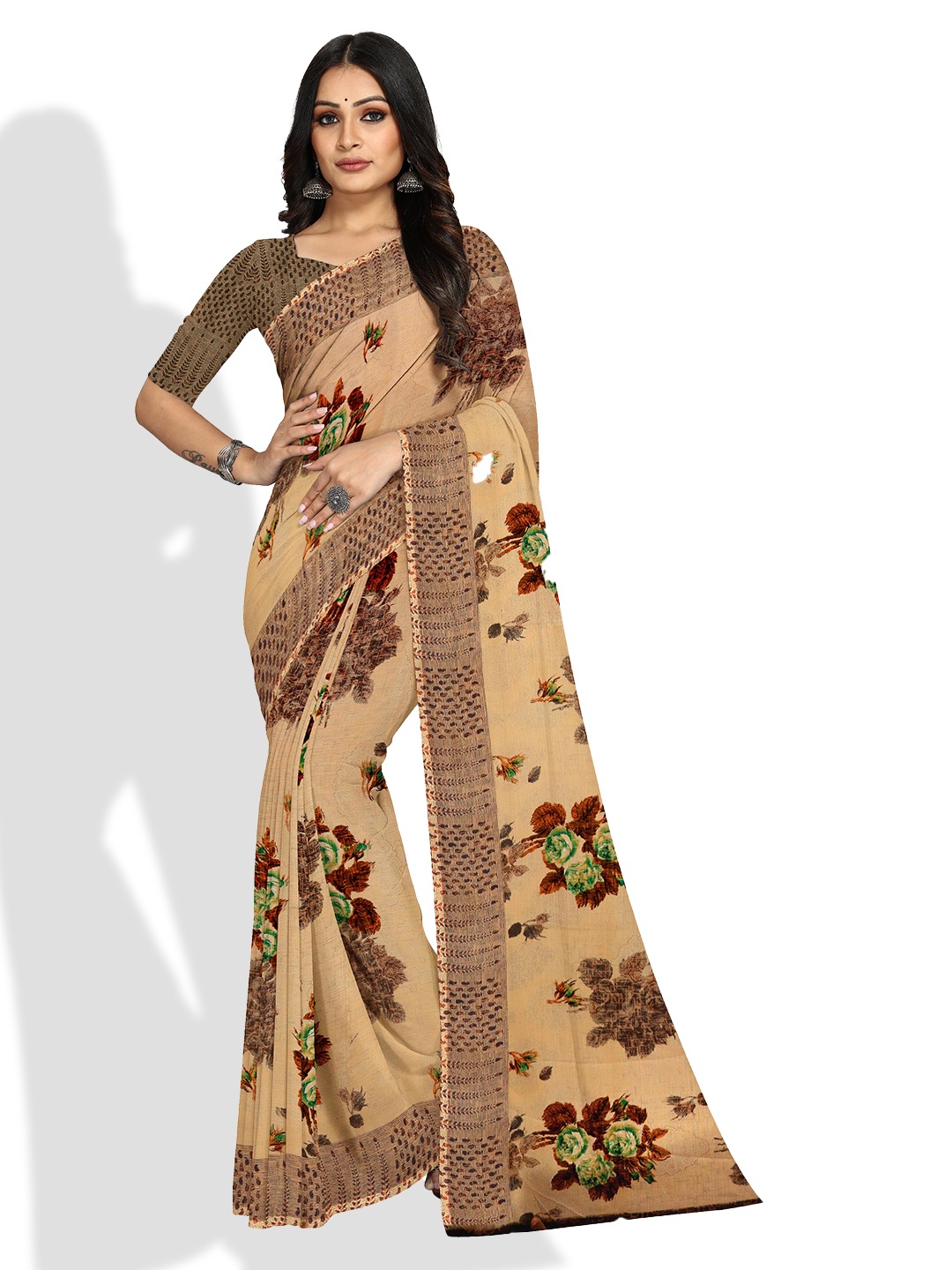 

KALINI Floral Printed Bagh Saree, Beige