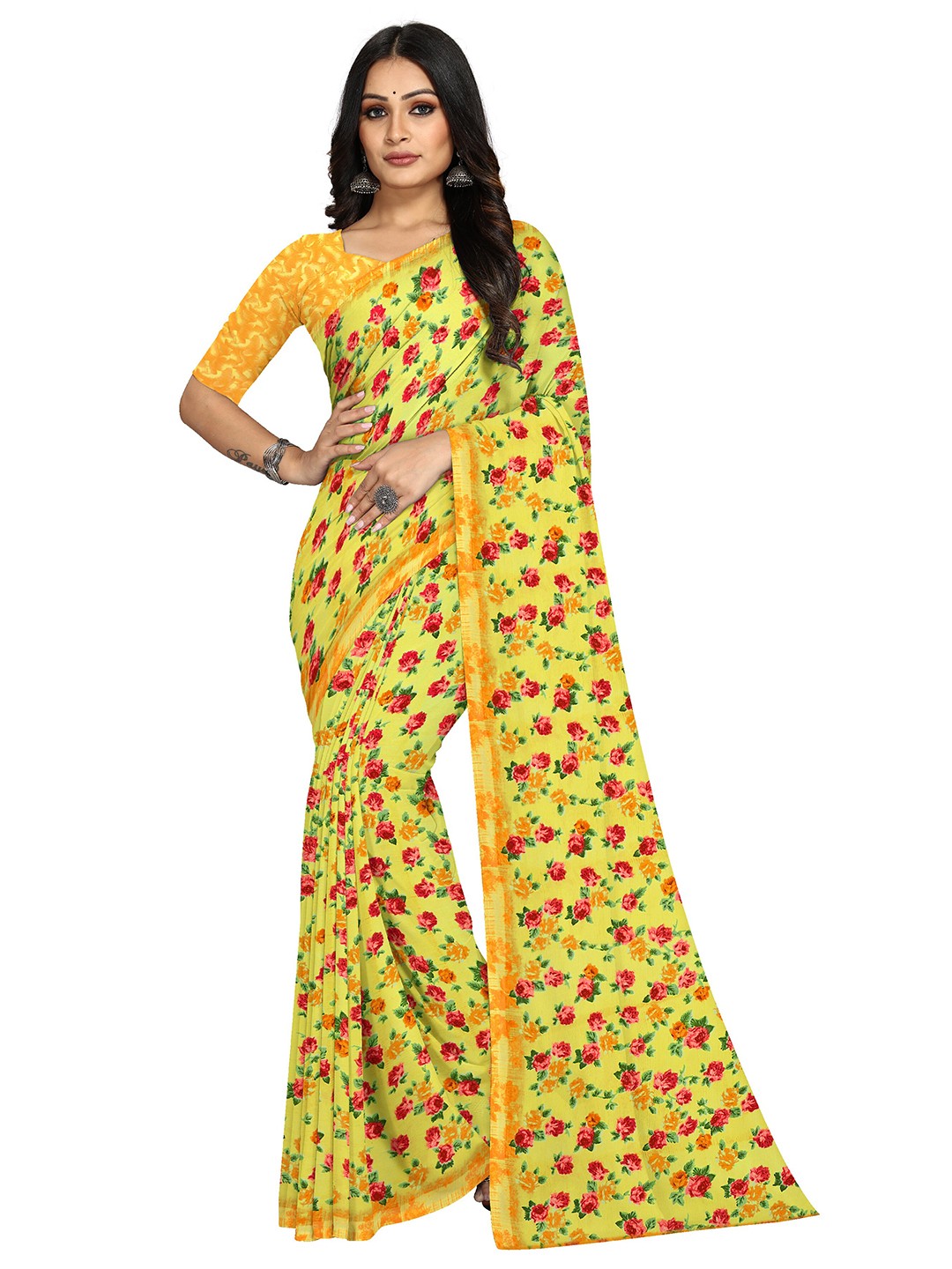 

KALINI Floral Printed Bagh Saree, Yellow