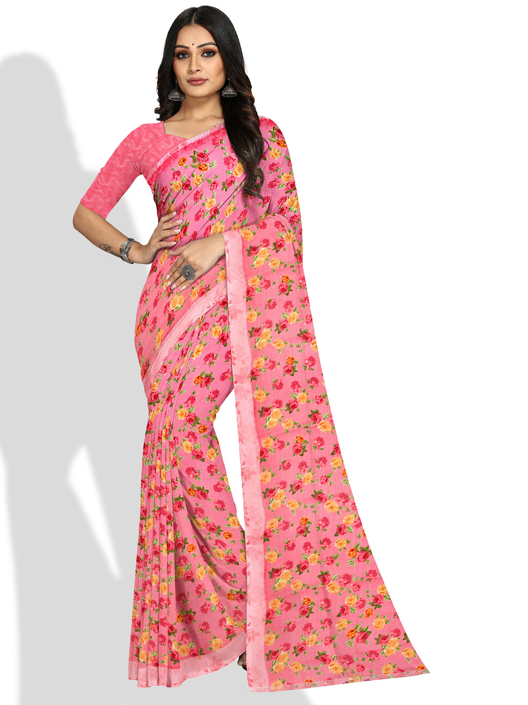 

KALINI Floral Printed Bagh Saree, Pink