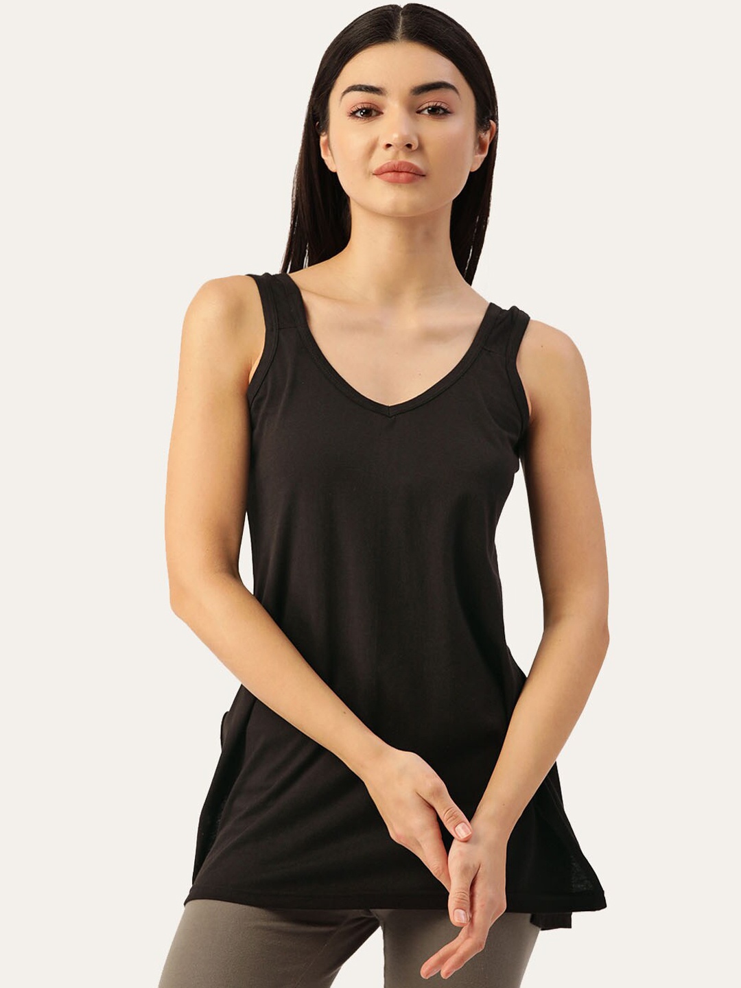 

Lady Lyka Non Padded Cotton Longline Camisole, Black