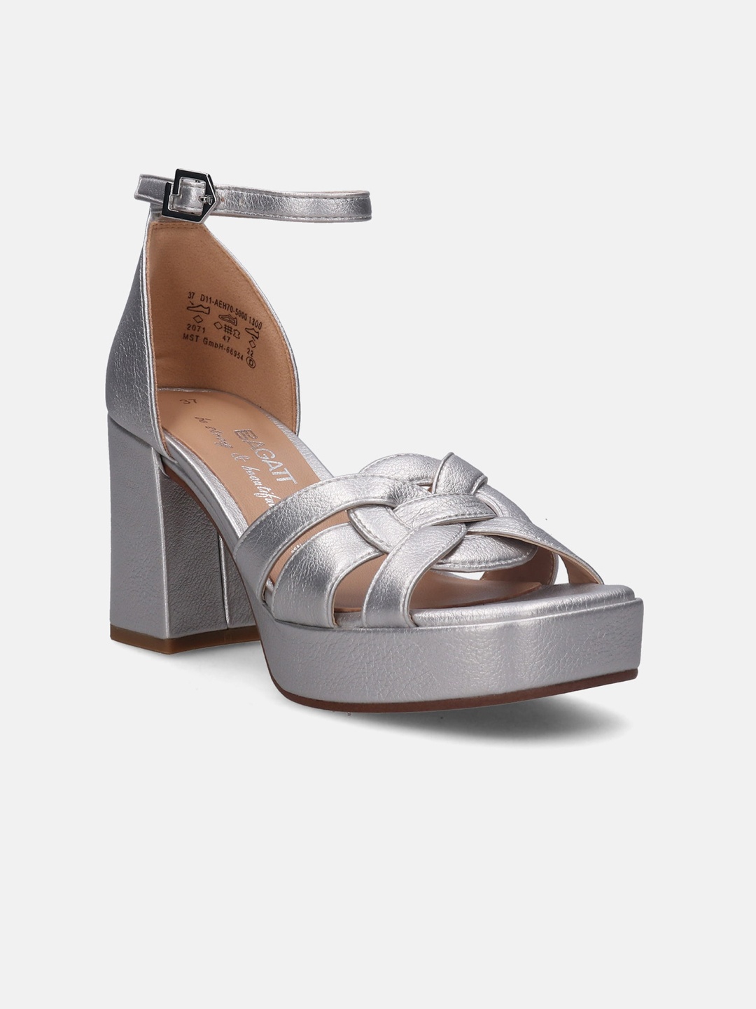 

BAGATT Cesena Ankle Looped Platform Heels, Silver