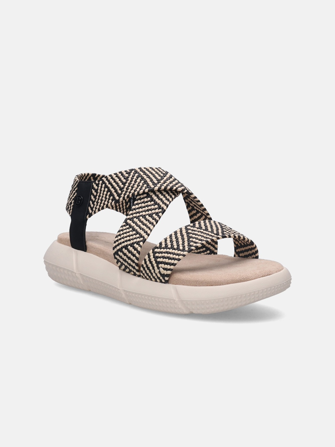 

BAGATT Women Jersey Abstract Printed Open Toe Flats, Black