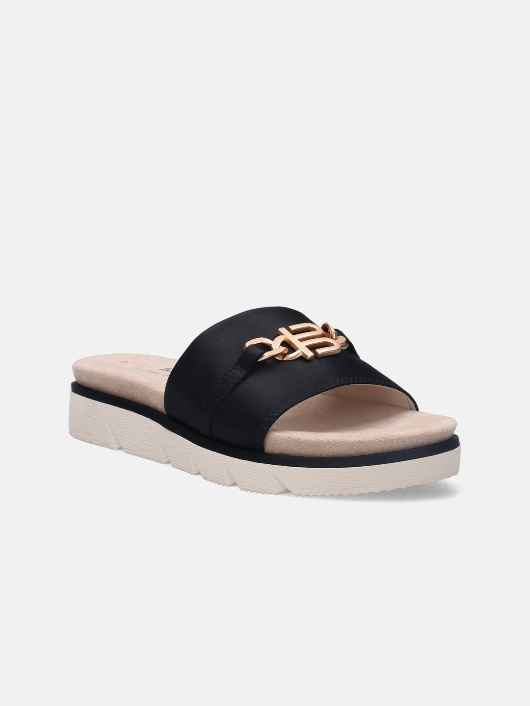 

BAGATT Women Kiko Textured Buckles Open Toe Flats, Black