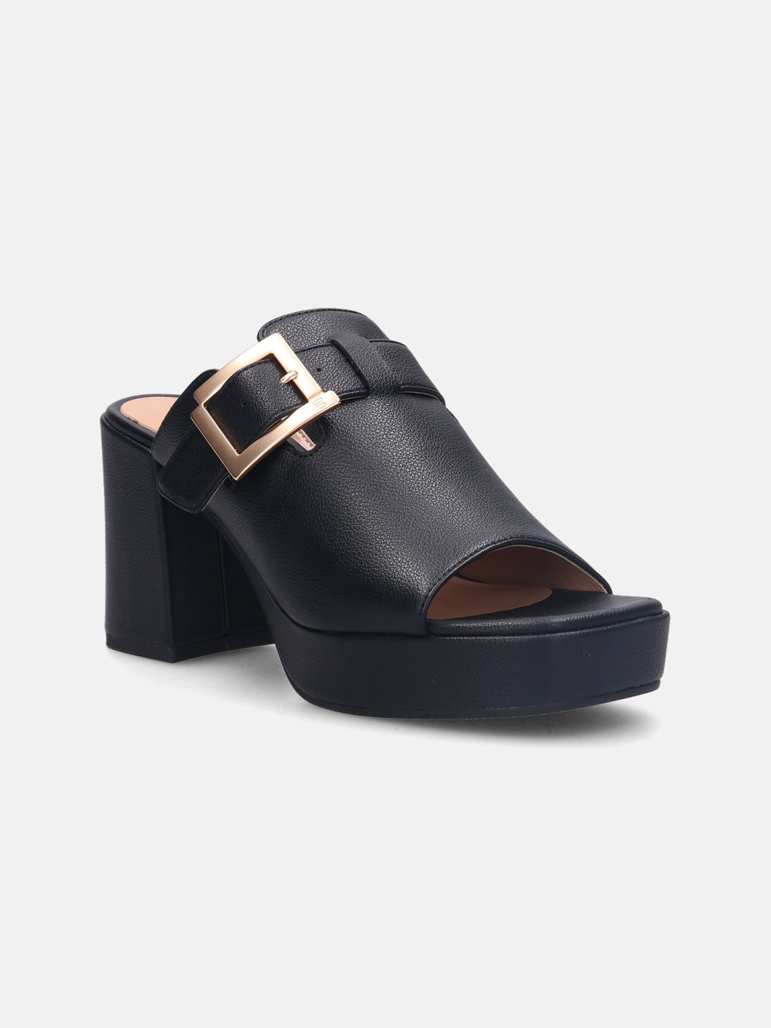 

BAGATT Cesena Textured Buckle Embellished Block Heel Mules, Black