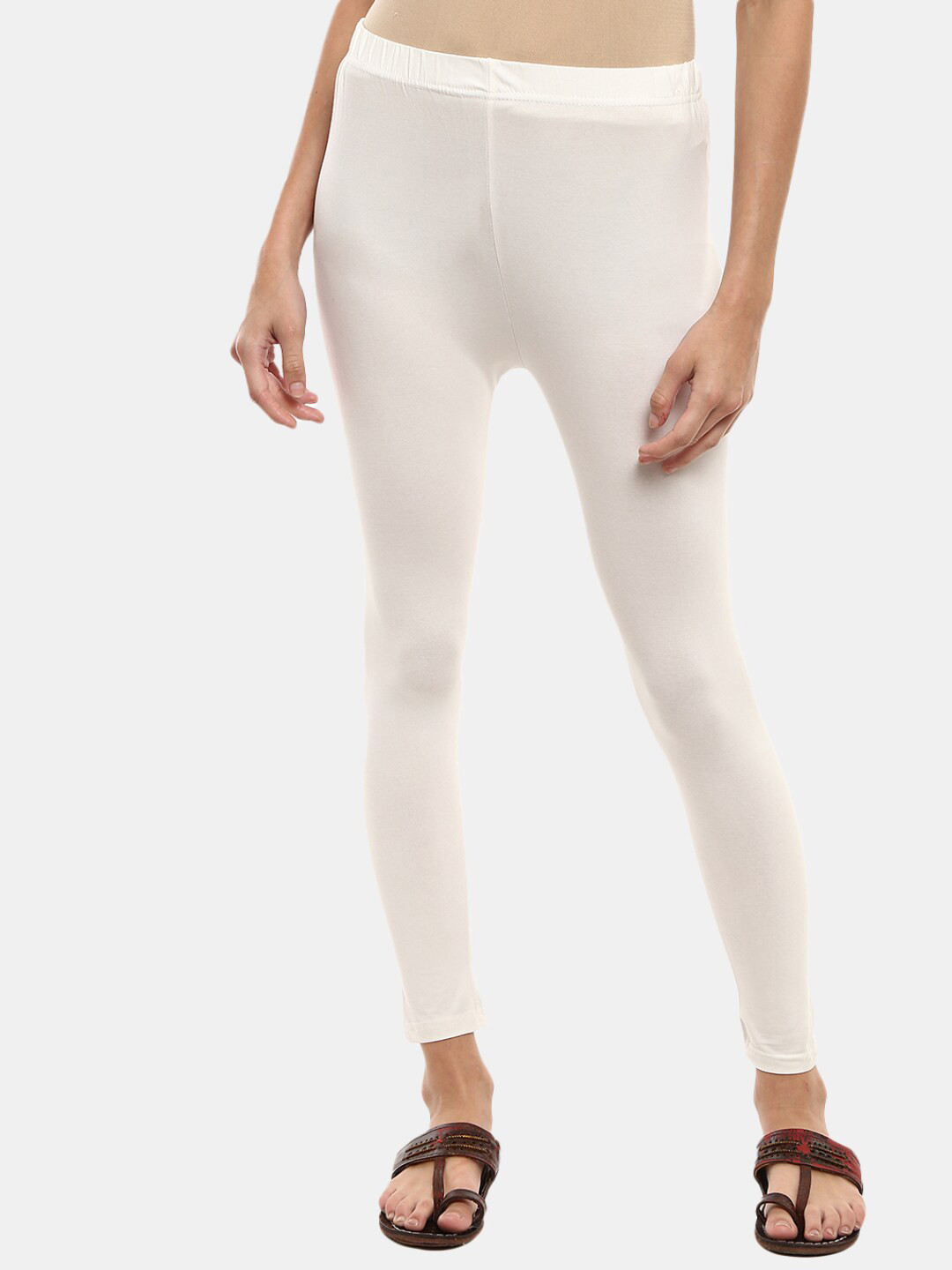 

V-Mart Women Ankle-Length Cotton Lycra Leggings, Off white
