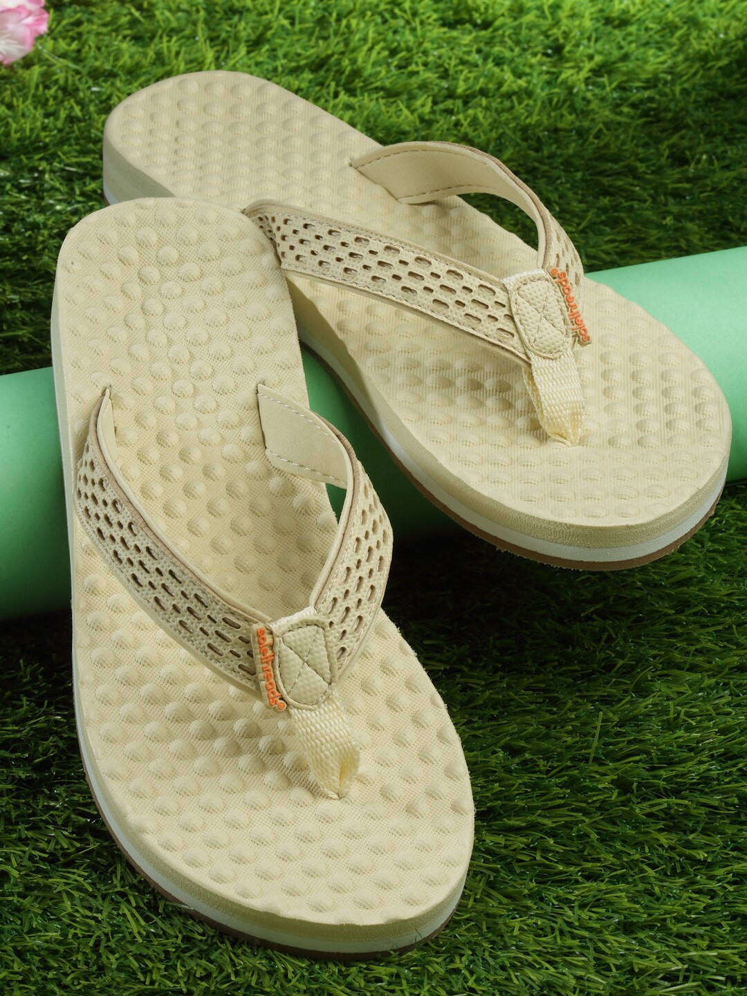 

Solethreads Women T-Straps Thong Flip-Flops, Beige