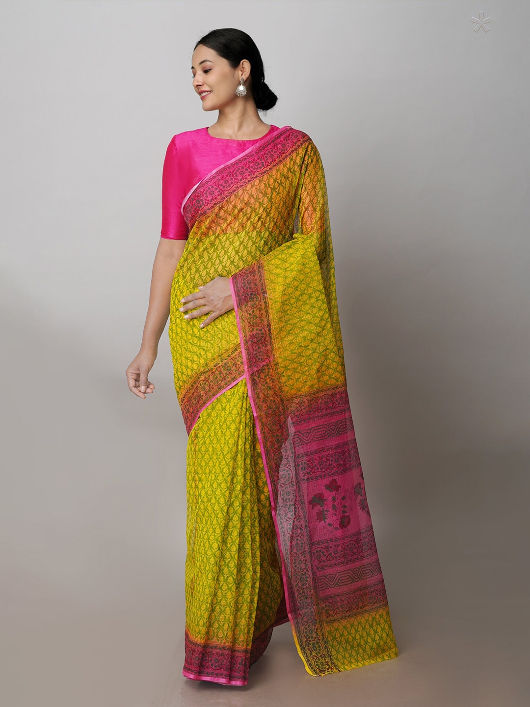 

Unnati Silks Ethnic Motifs Printed Kota Saree, Yellow