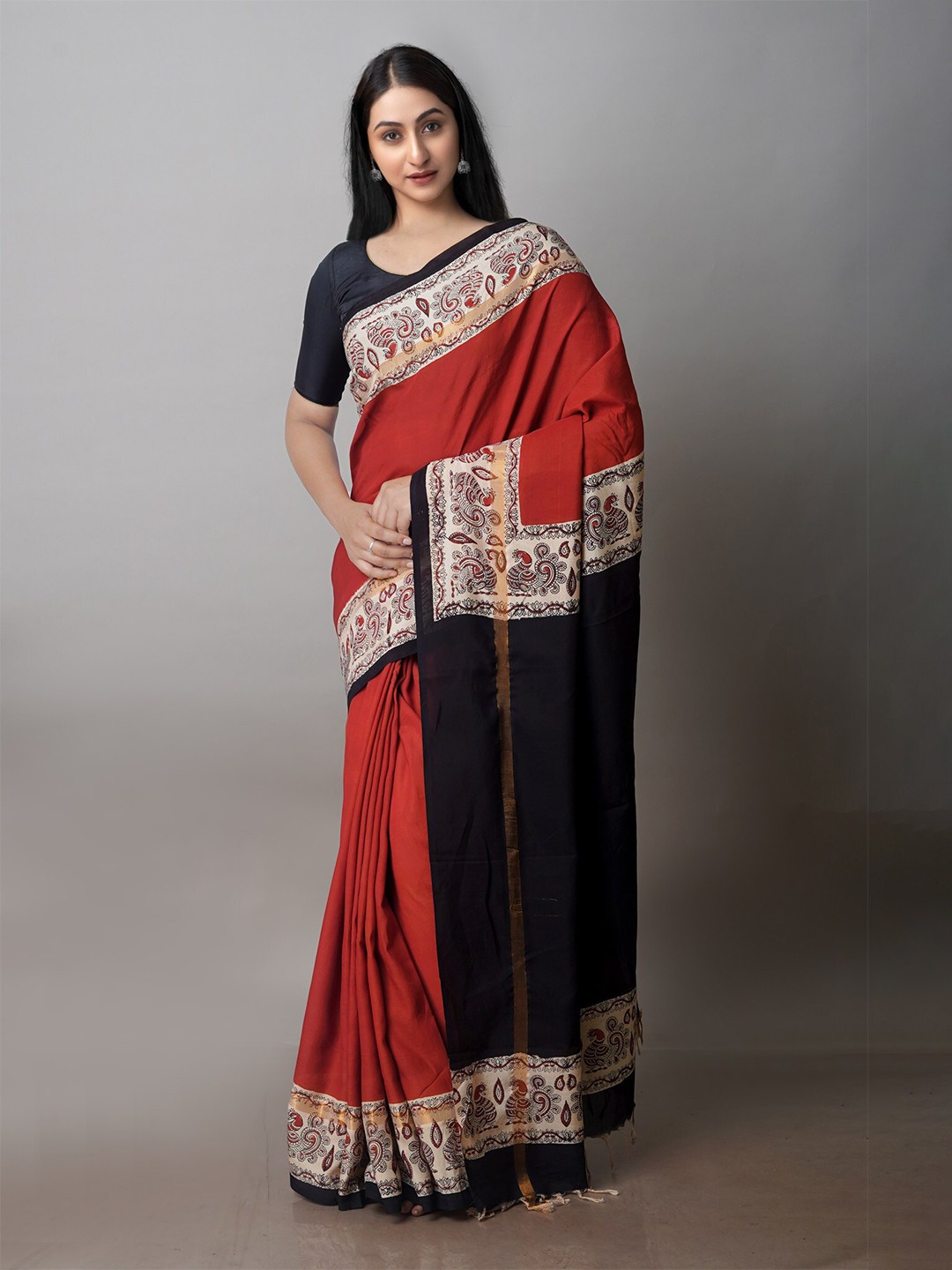 

Unnati Silks Printed Silk Blend Bagru Saree, Maroon
