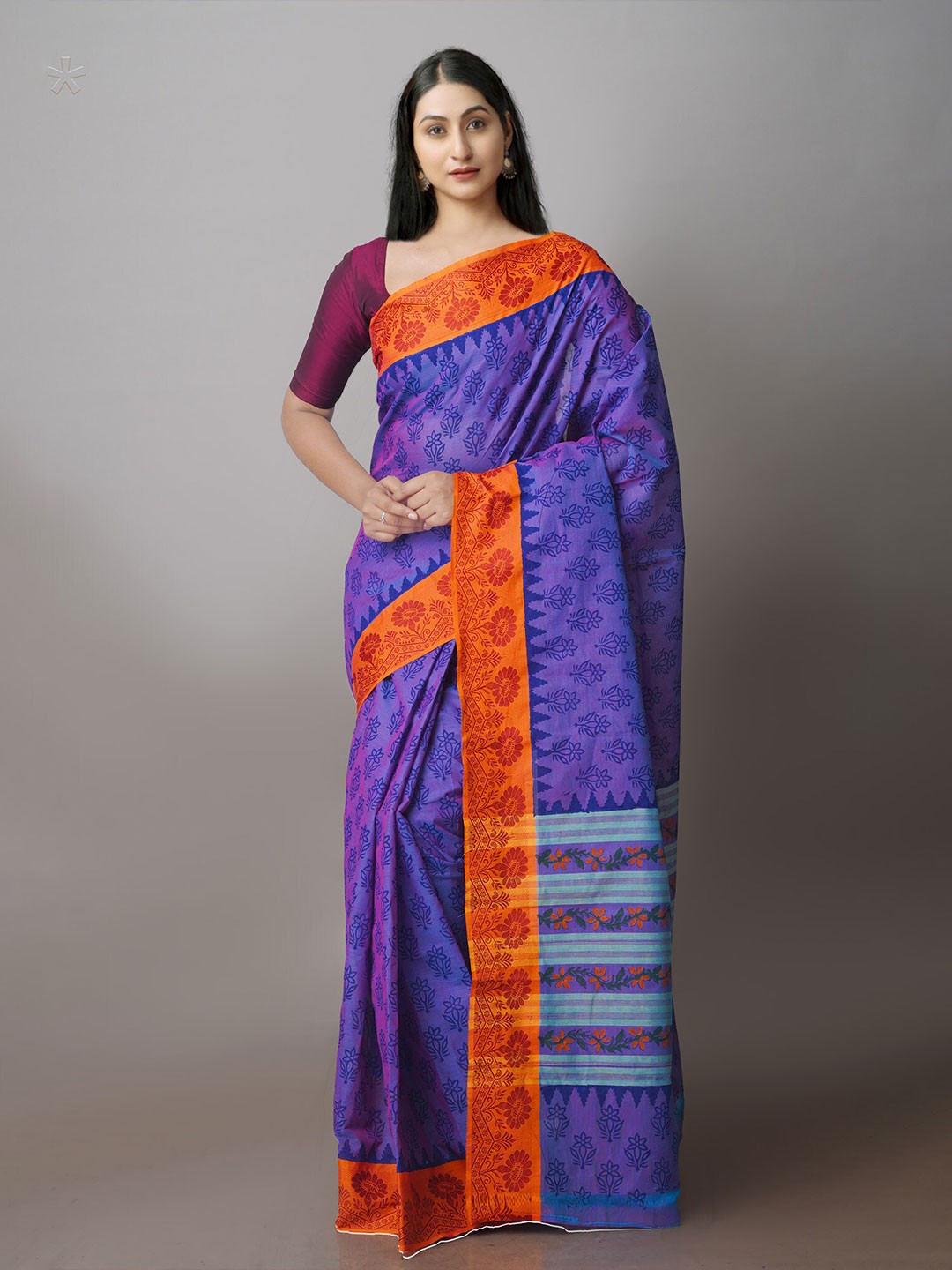 

Unnati Silks Floral Printed Chettinad Saree, Violet