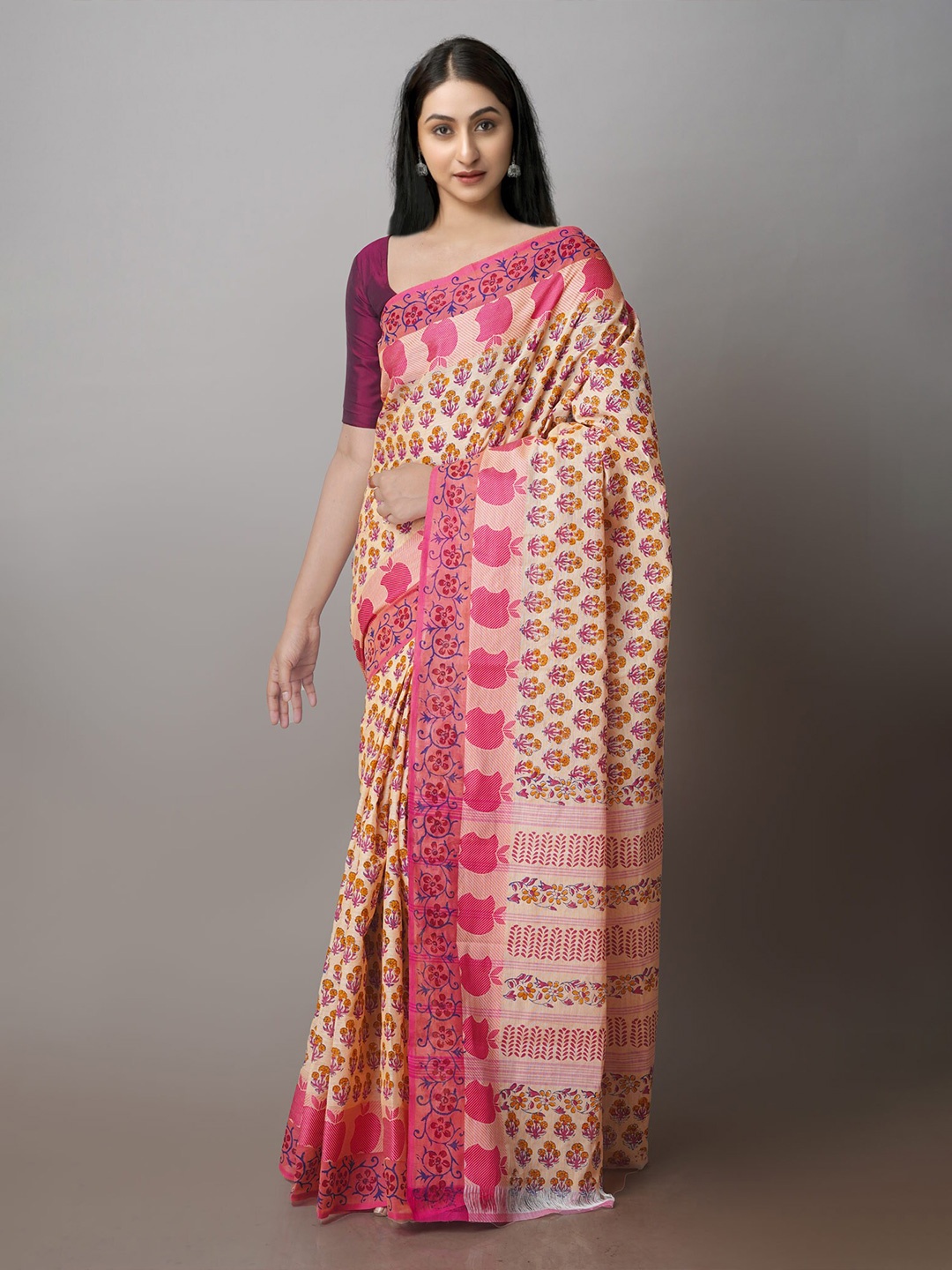 

Unnati Silks Ethnic Motifs Chettinad Saree, Cream