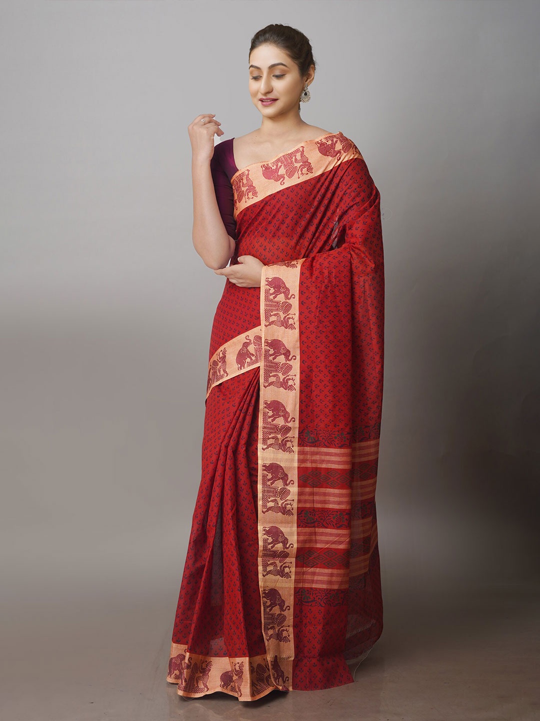 

Unnati Silks Floral Printed Chettinad Saree, Maroon