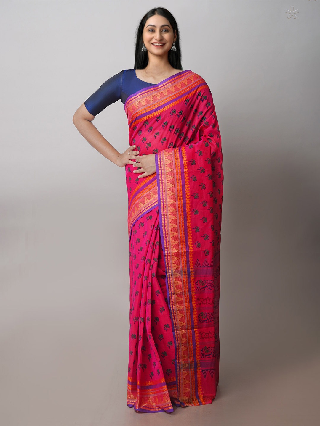 

Unnati Silks Floral Printed Chettinad Saree, Pink