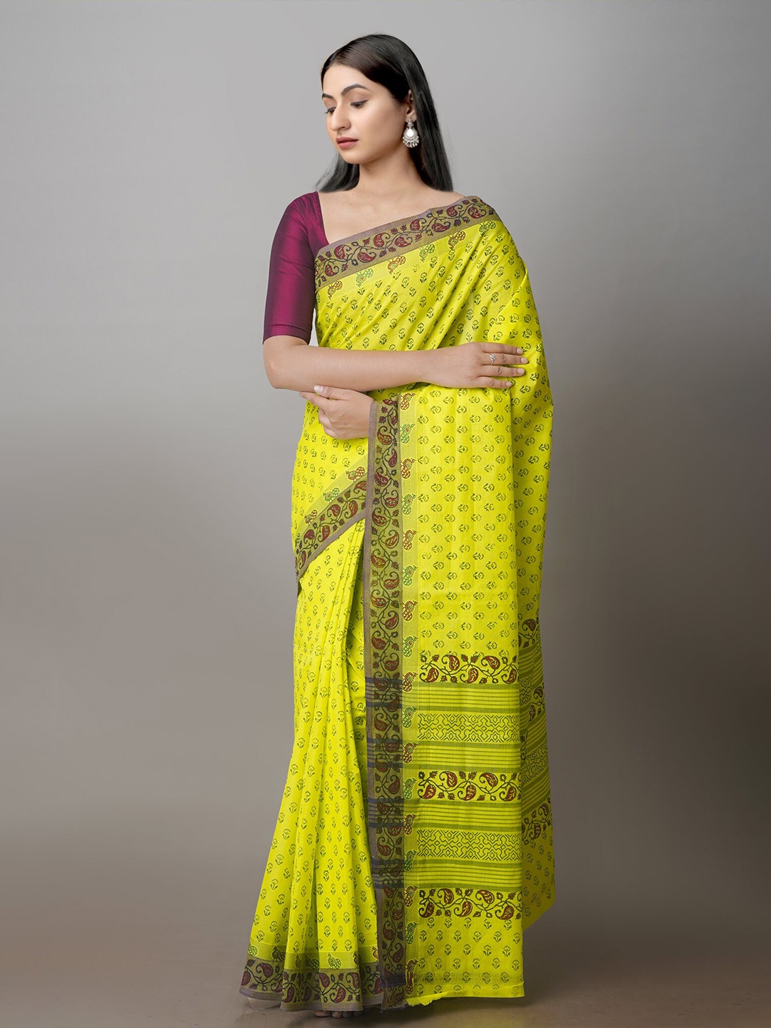 

Unnati Silks Floral Printed Chettinad Saree, Yellow