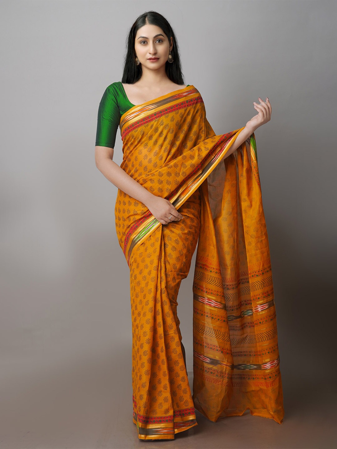 

Unnati Silks Floral Printed Zari Chettinad Saree, Brown