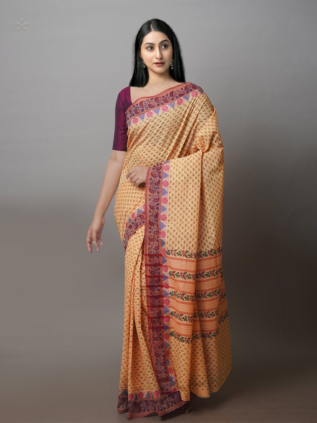

Unnati Silks Paisley Chettinad Saree, Cream
