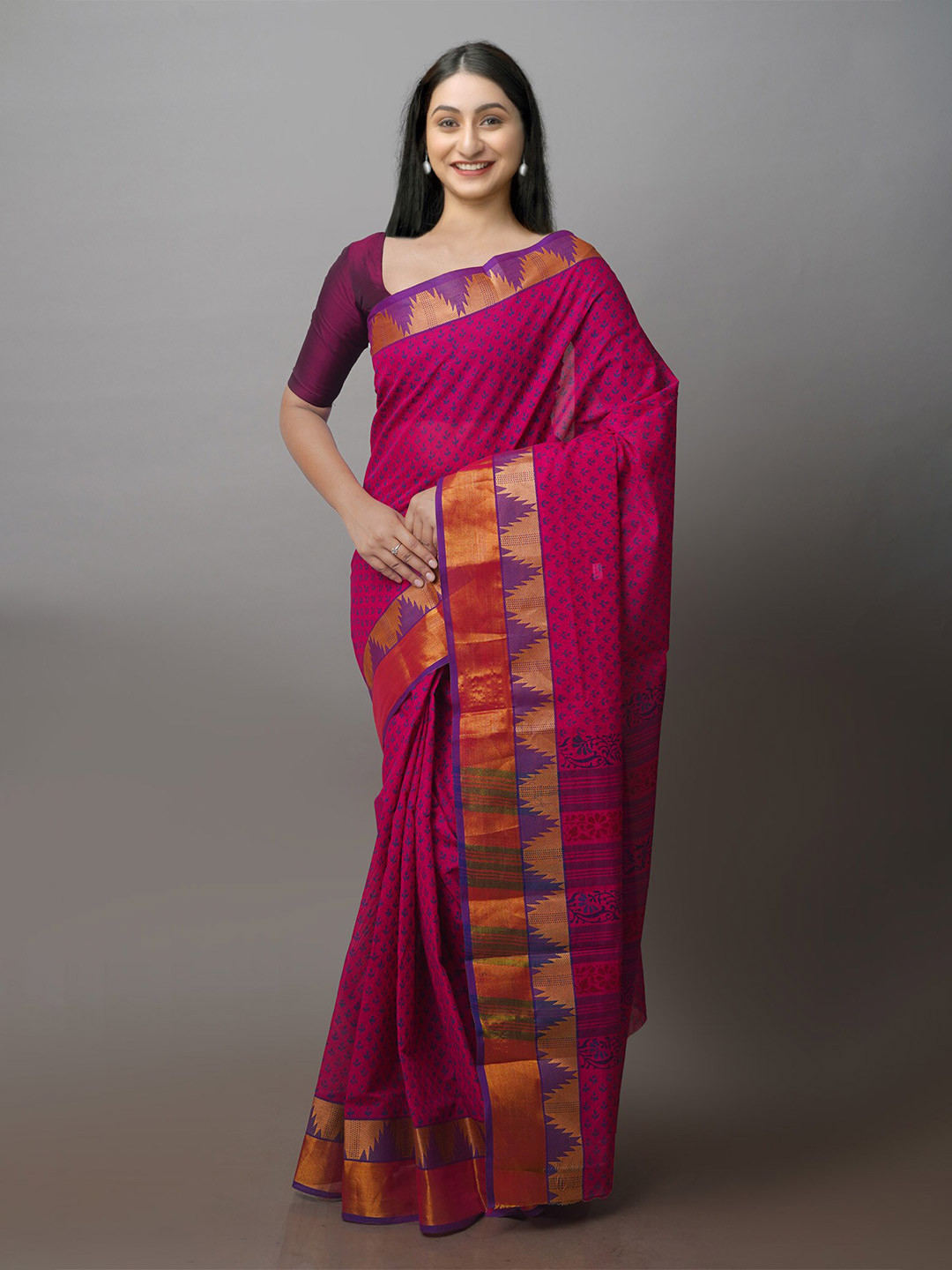 

Unnati Silks Ethnic Motifs Zari Chettinad Saree, Pink