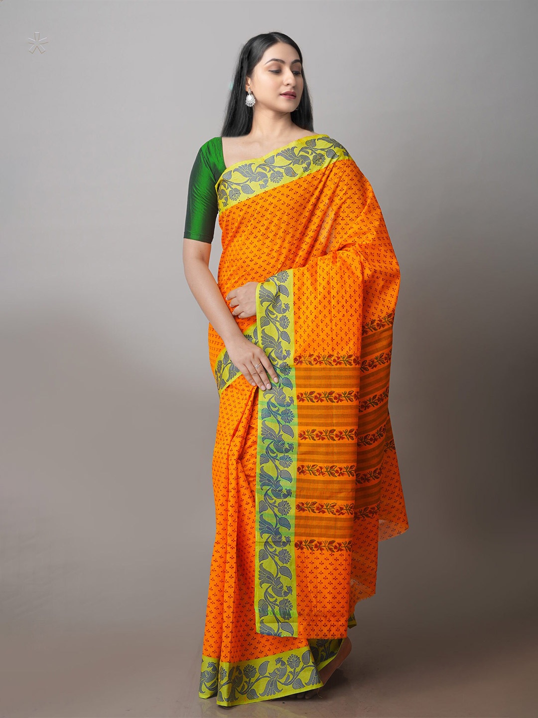 

Unnati Silks Floral Printed Chettinad Saree, Orange