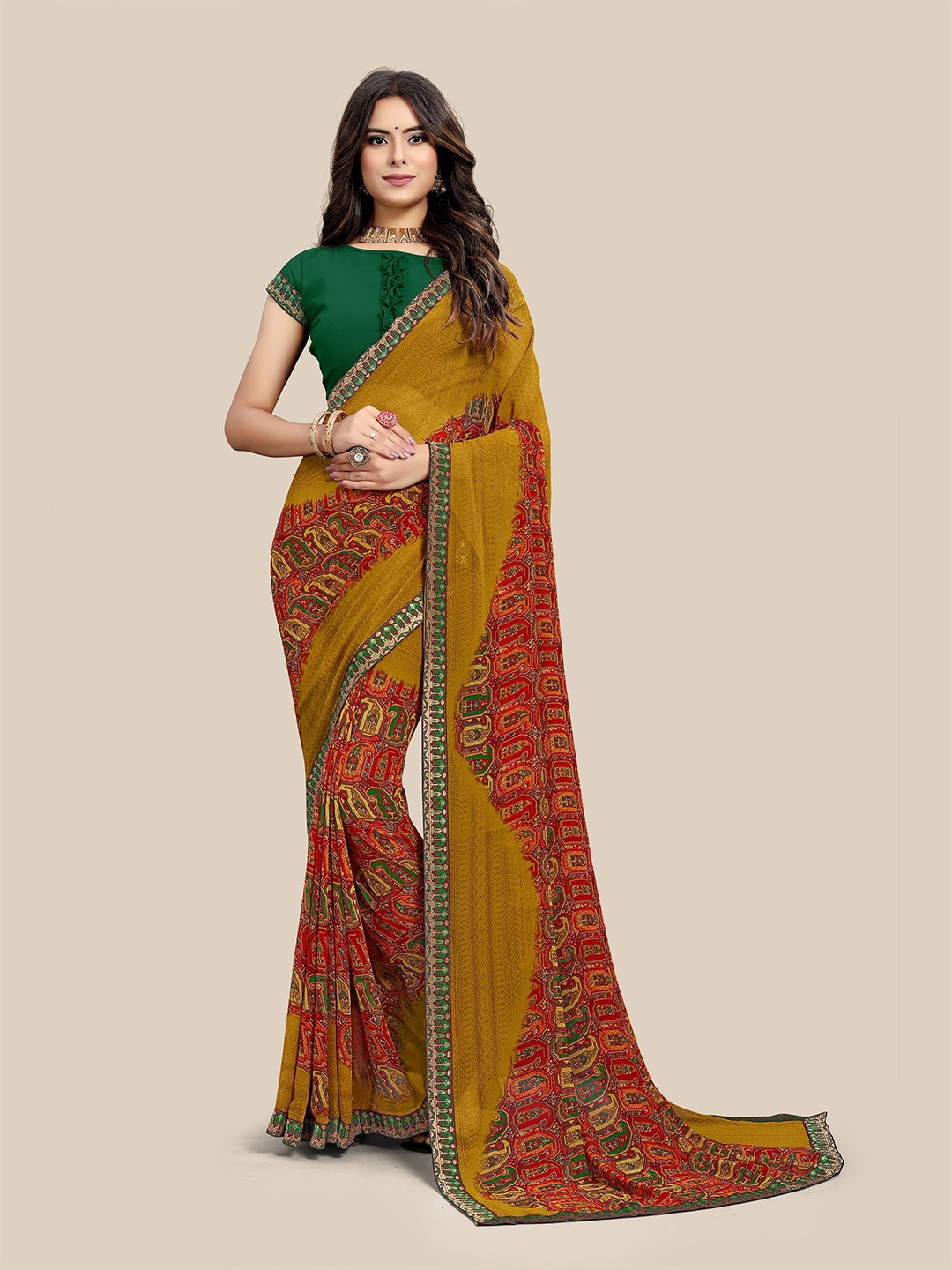 

UNITED LIBERTY Ethnic Motifs Zari Pure Georgette Saree, Brown