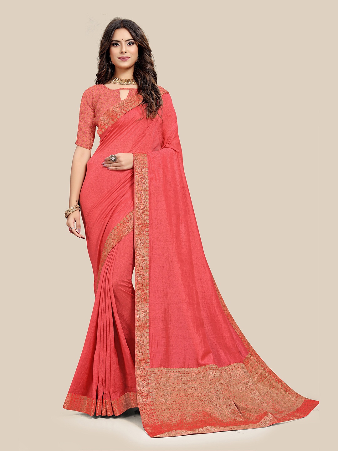 

UNITED LIBERTY Zari Art Silk Saree, Pink