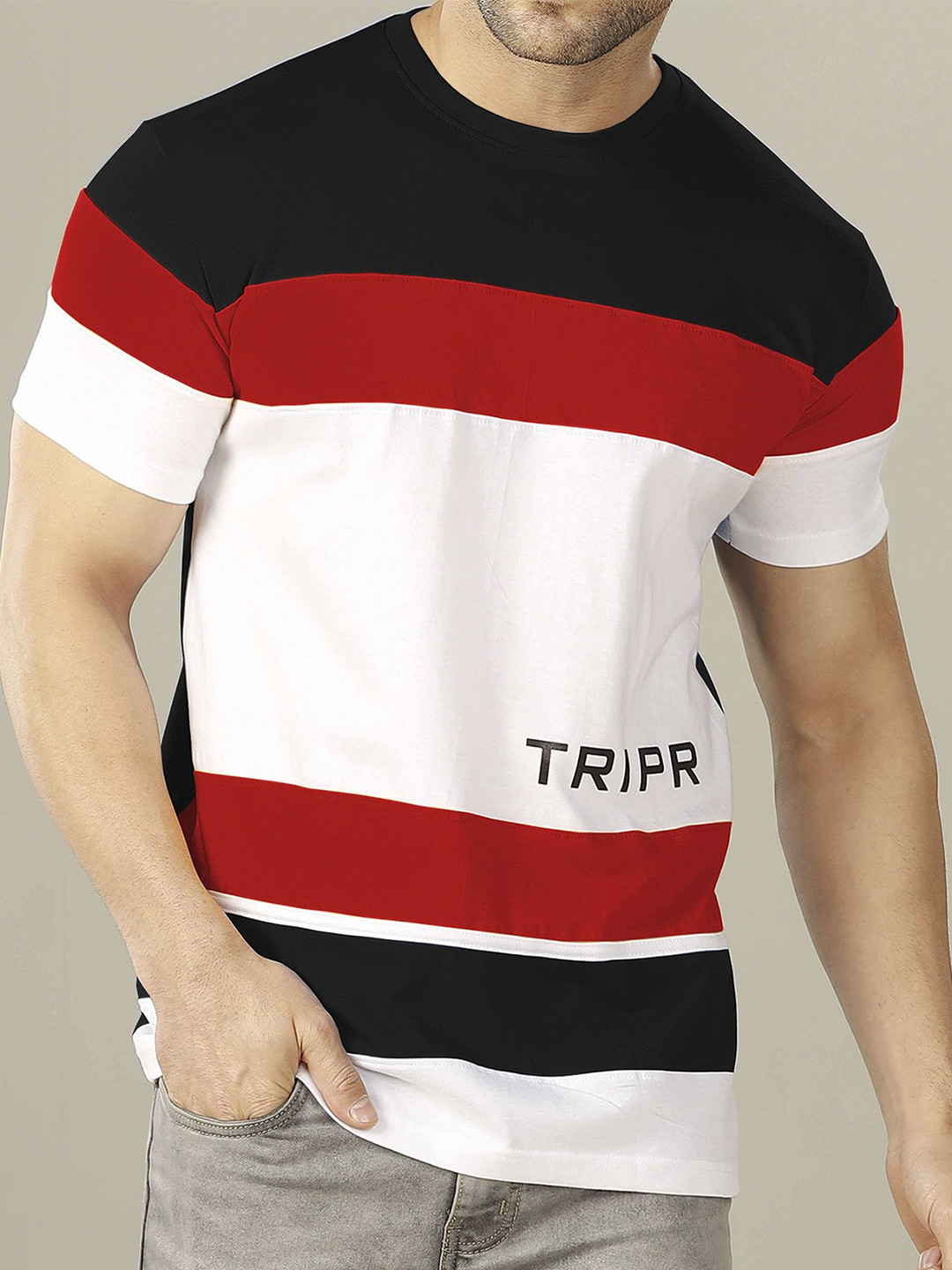 

TRIPR Colourblocked Cotton T-shirt, Red