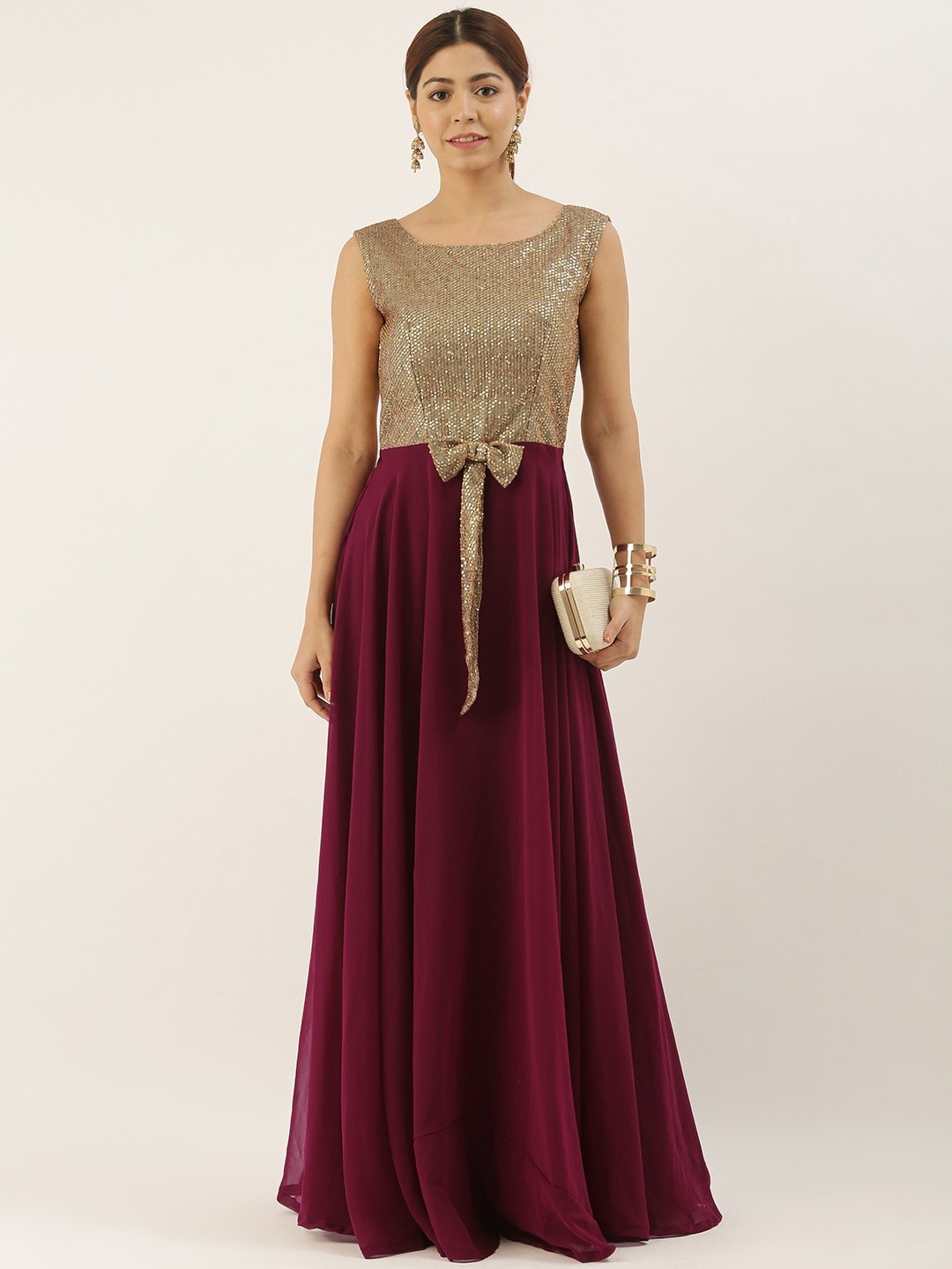 

Ethnovog Embellished Georgette Maxi Dress, Burgundy