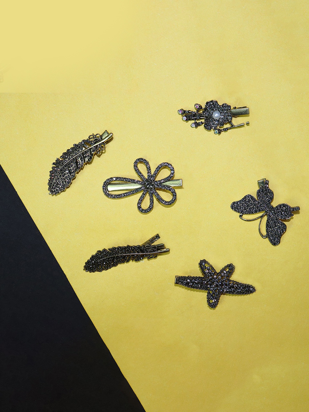 

VAGHBHATT Women Set Of 6 Alligator Hair Clip, Black