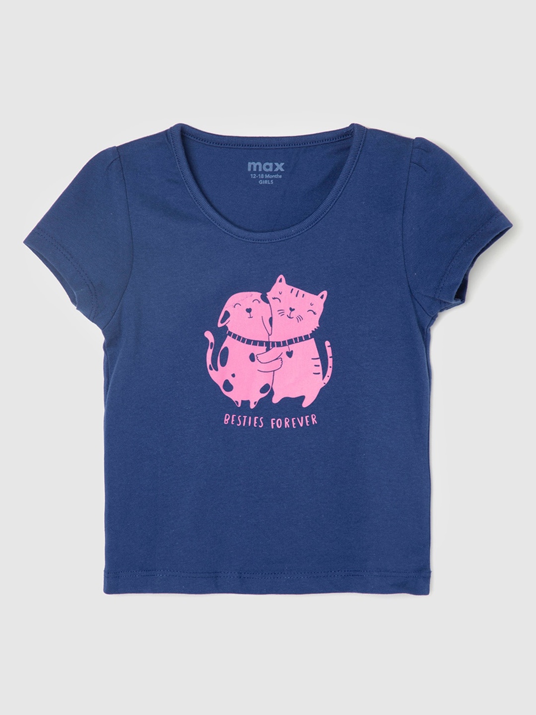 

max Infants Girls Graphic Printed Pure Cotton T-shirt, Navy blue