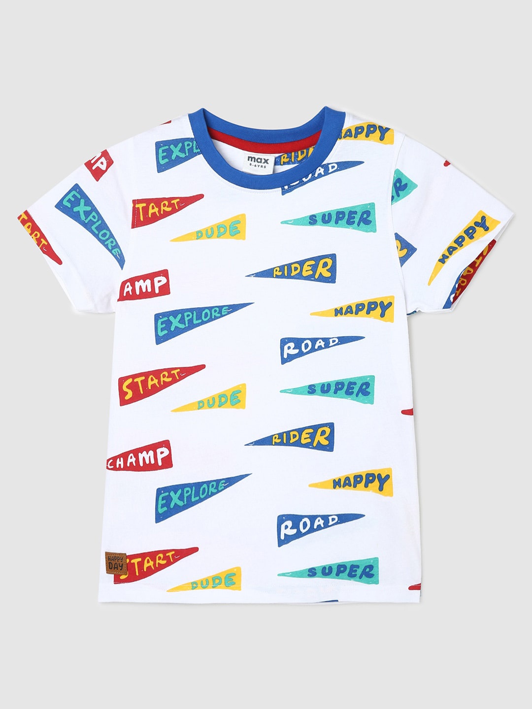 

max Boys Typography Printed Pure Cotton T-shirt, White