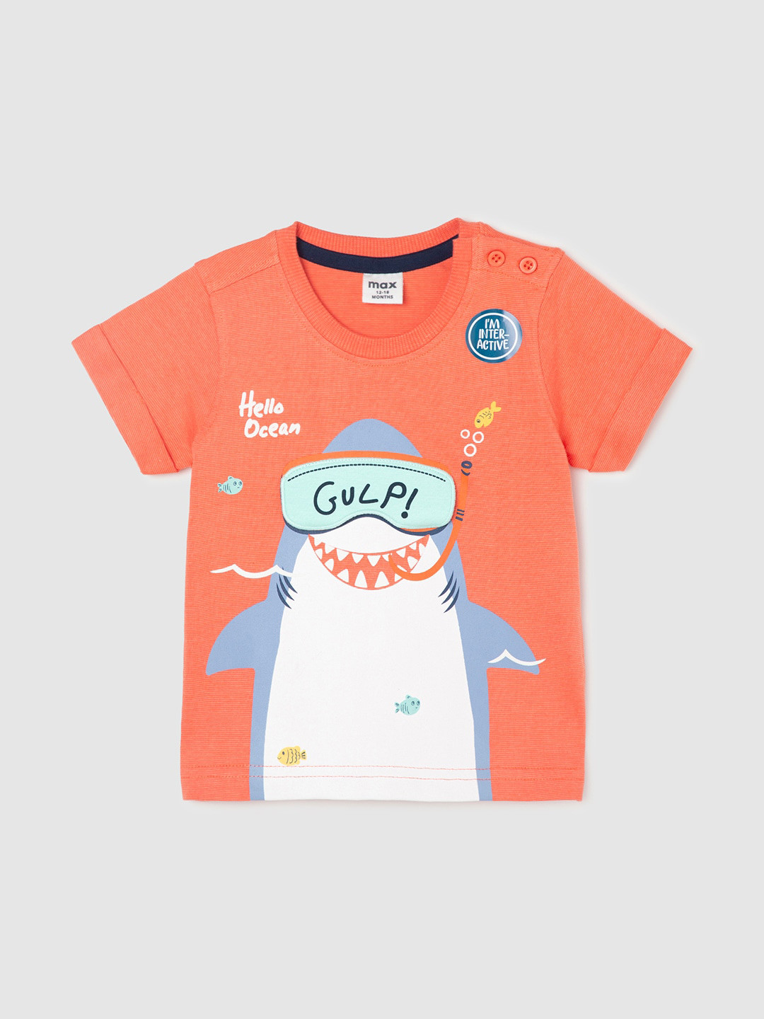 

max Infant Boys Graphic Printed Pure Cotton T-shirt, Coral