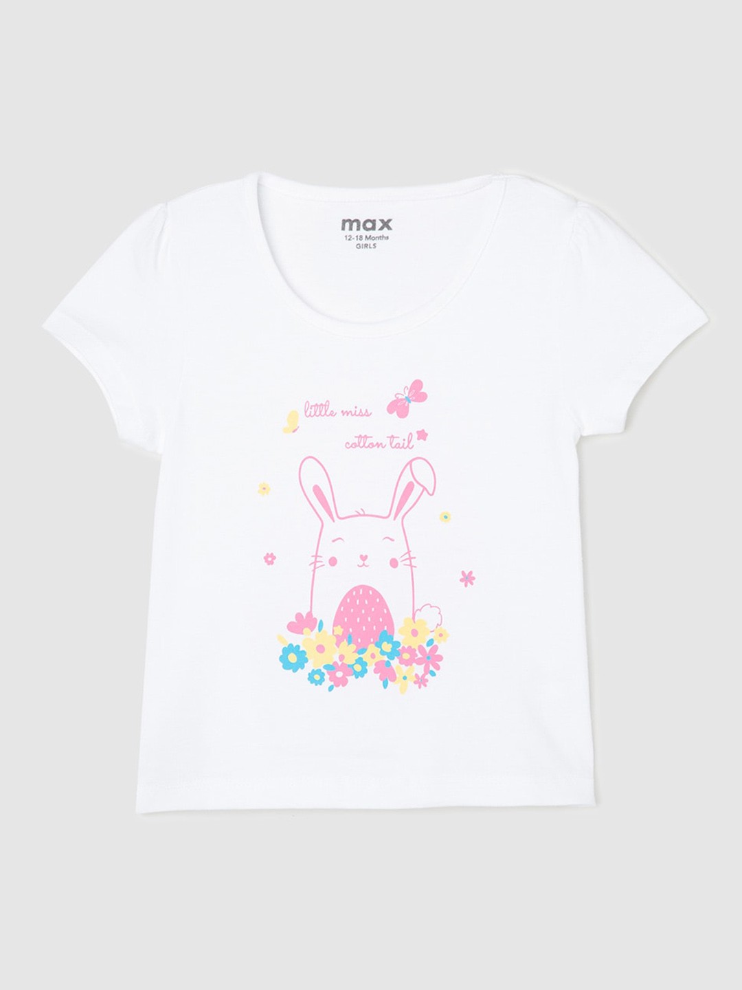 

max Infant Girls Graphic Printed Pure Cotton T-shirt, White