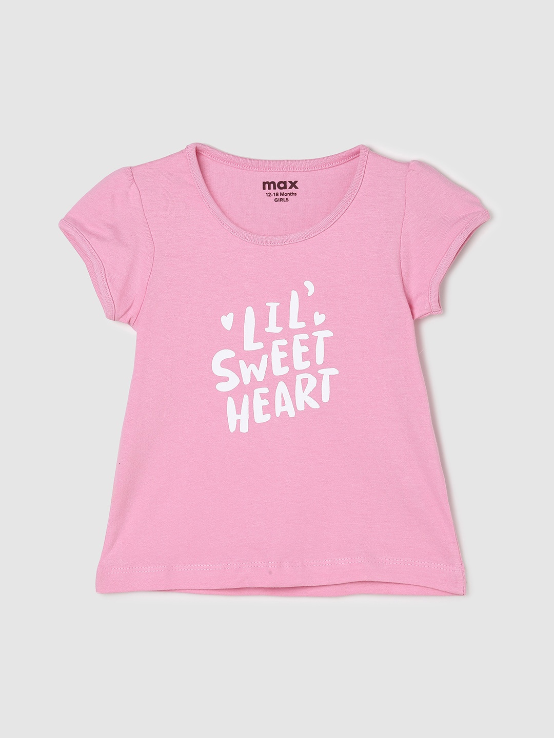 

max Infants Girls Typography Printed Pure Cotton T-shirt, Pink