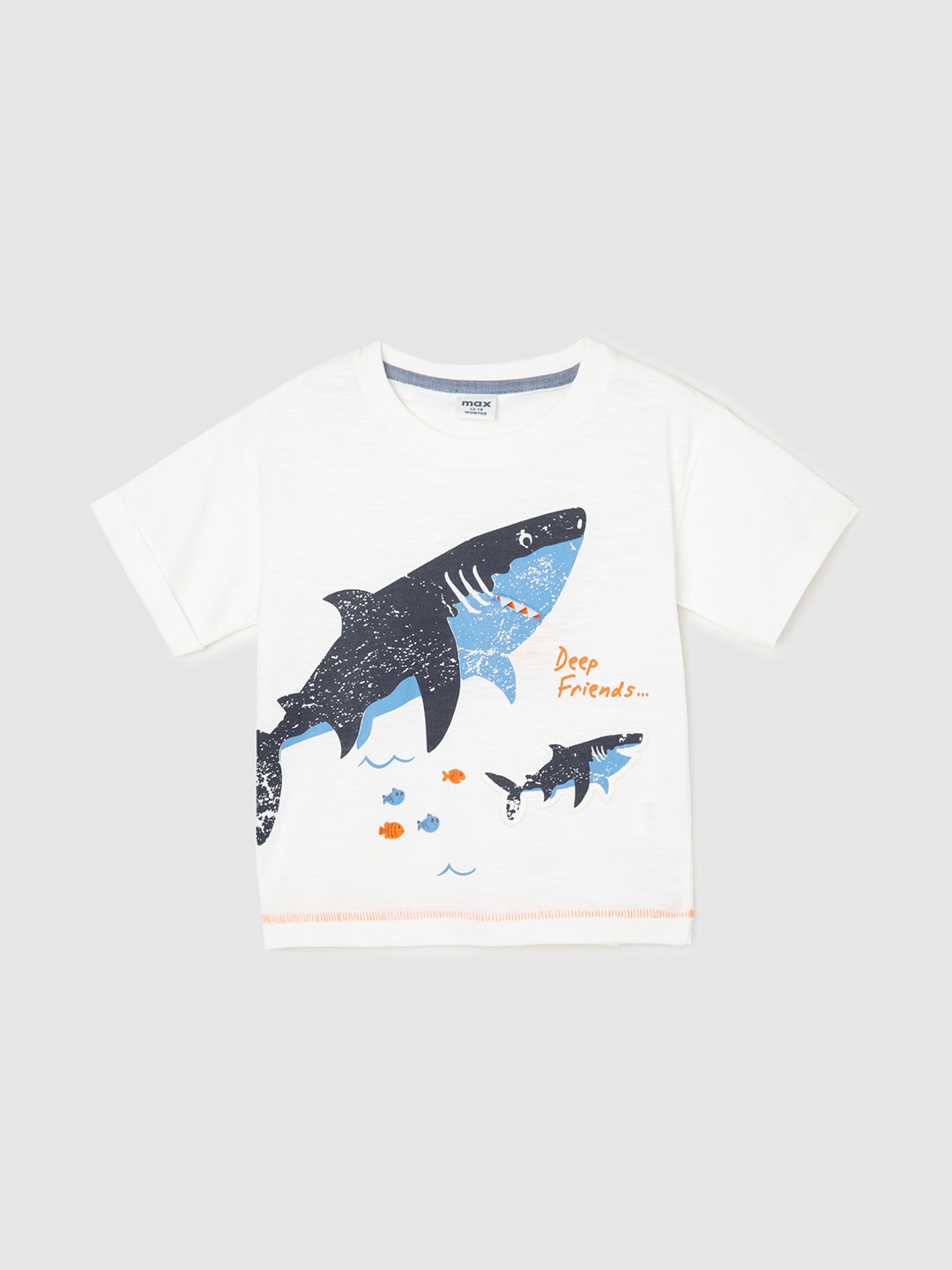 

max Infants Boys Graphic Printed Pure Cotton T-shirt, White